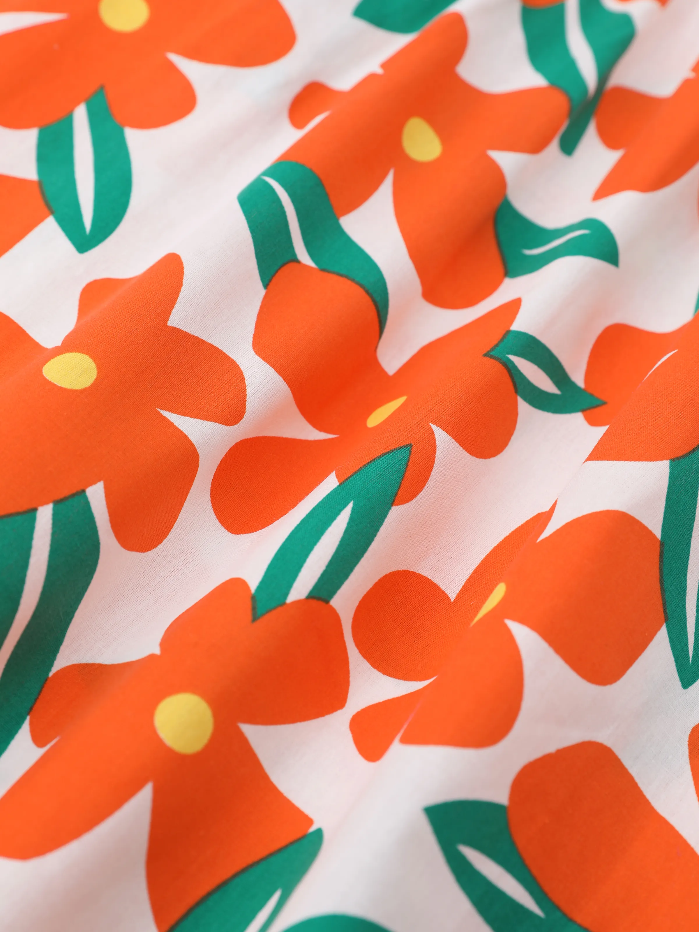 100% Cotton Baby Girl All Over Floral Print Flutter-sleeve Loose-fit Dress Orange - Image 11