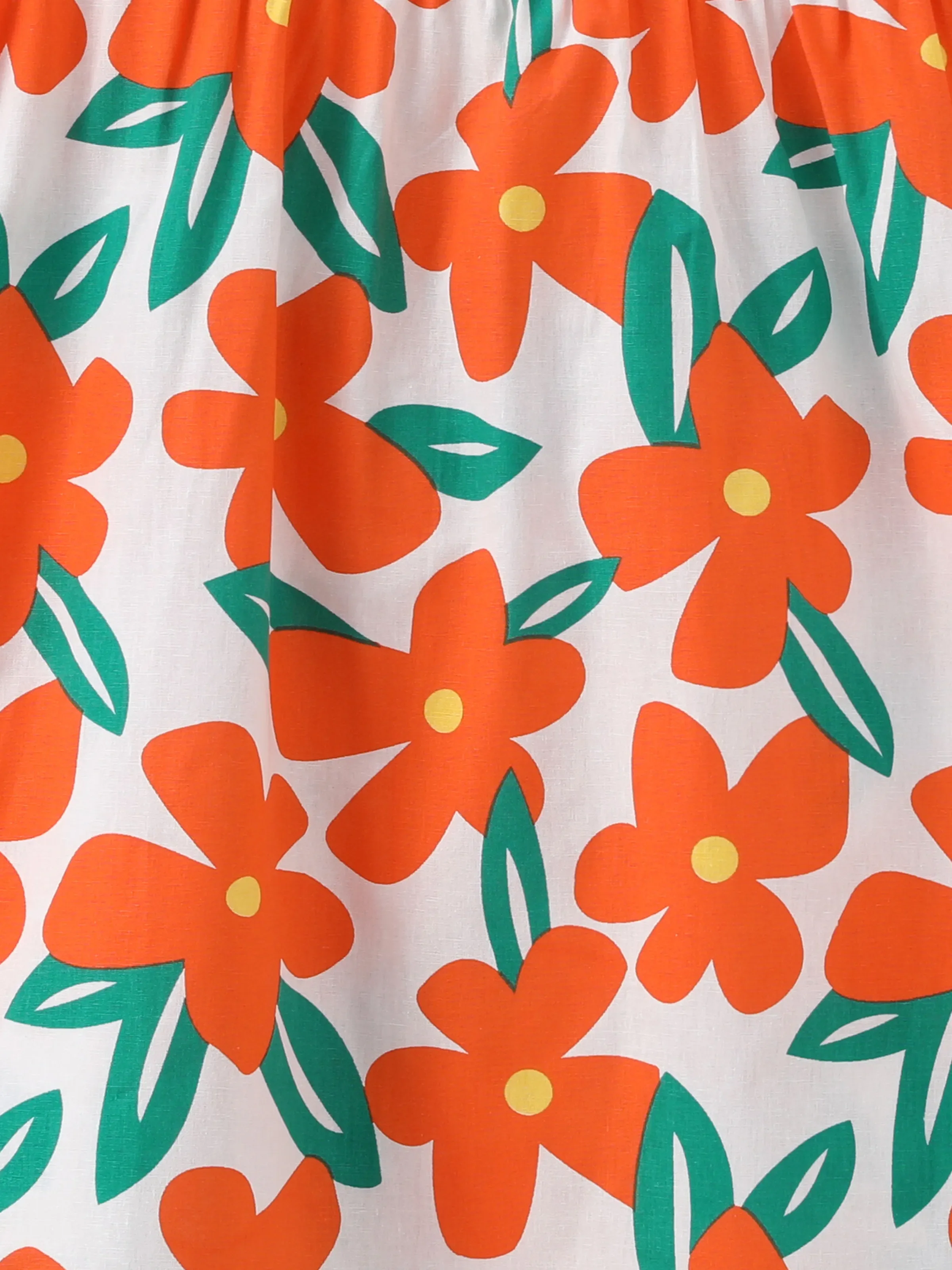 100% Cotton Baby Girl All Over Floral Print Flutter-sleeve Loose-fit Dress Orange - Image 2