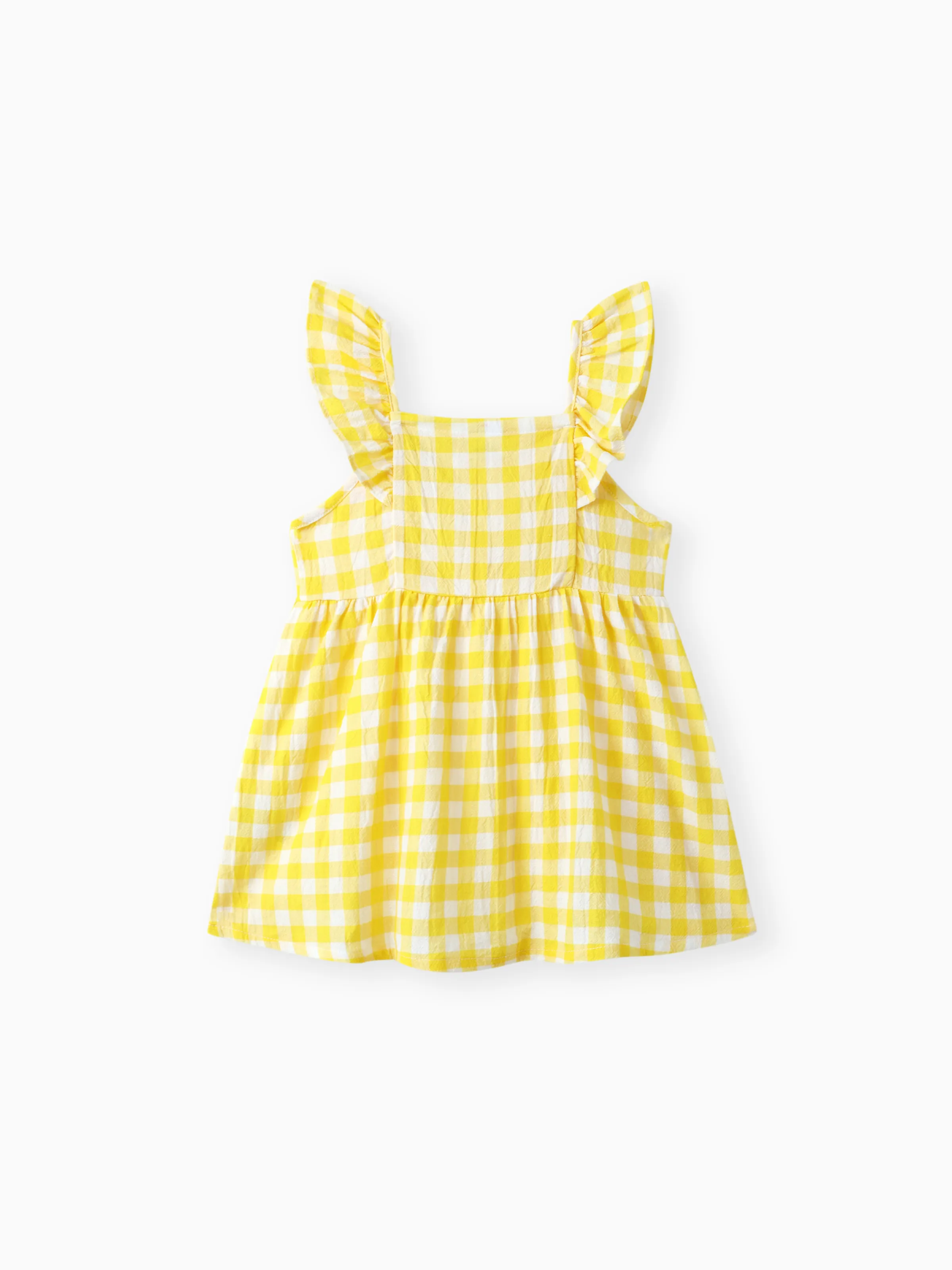 1pc Baby Girl Plaid&Lemon&Fruit Sweet Dress Pale Yellow - Image 2