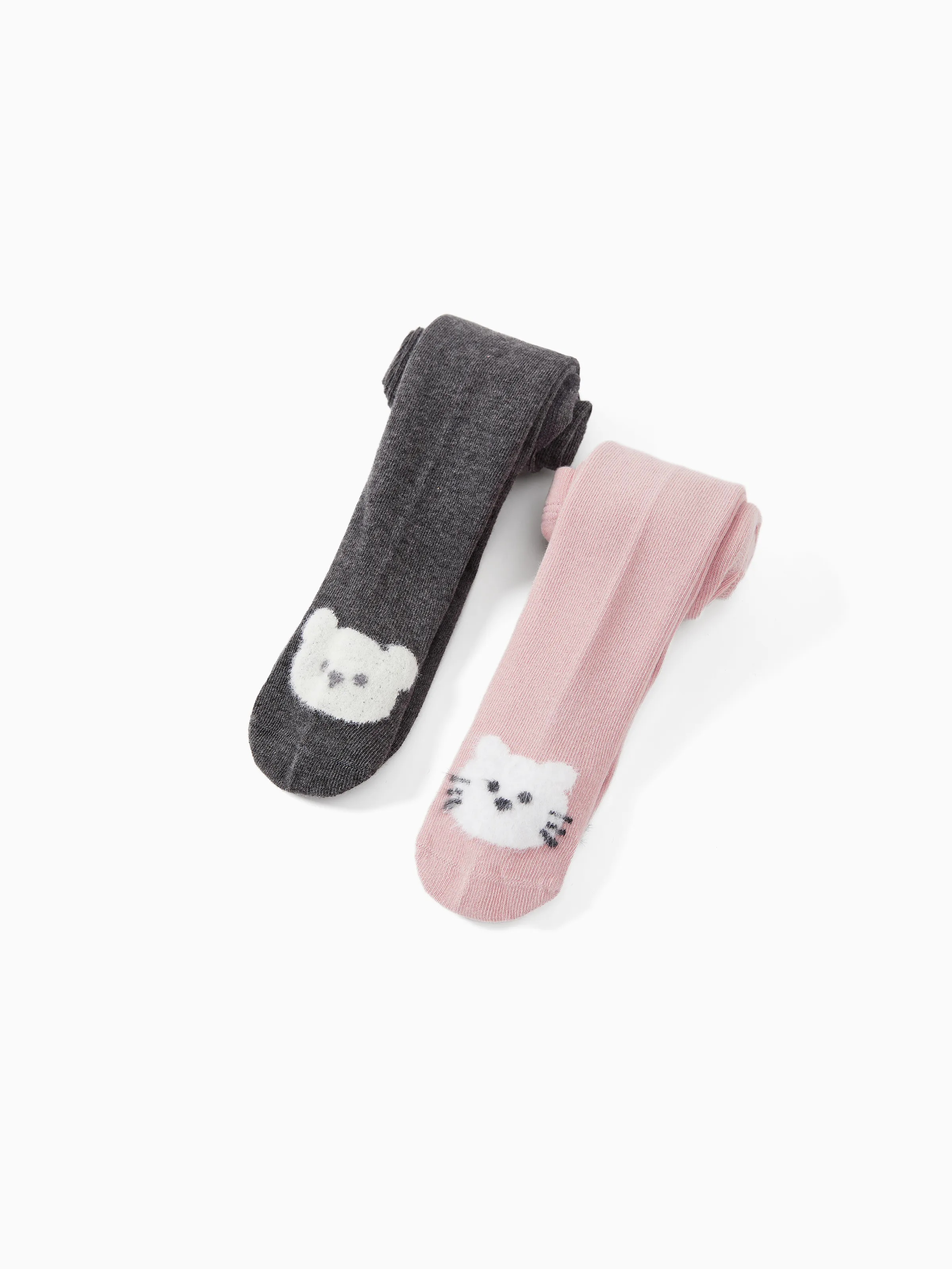 2-Pack Baby/Toddler Girl Embroidered Childlike Socks Pink+Gray - Image 3