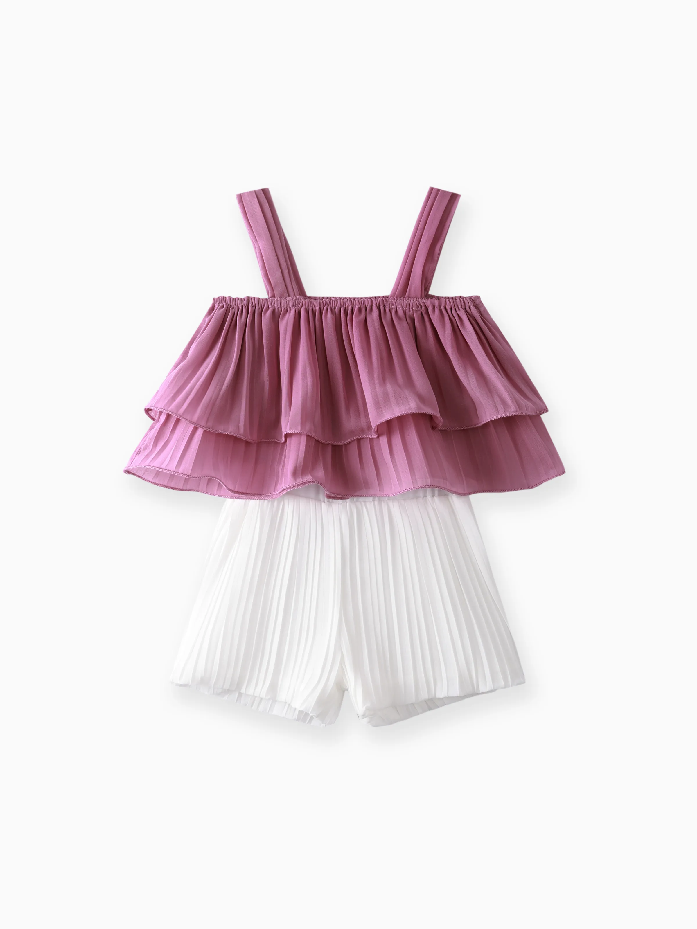 2-Piece Baby/Toddler Girl Elegant Pleated Camisole and Shorts Set Roseo - Image 2