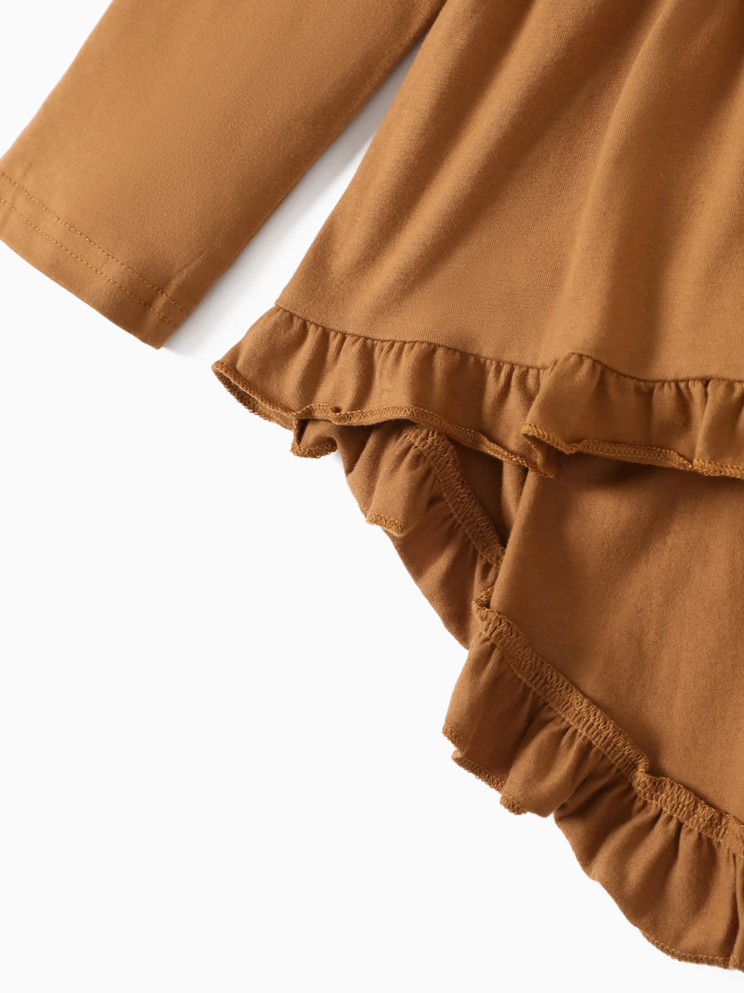 2-piece Kid Girl Bowknot Ruffled Long-sleeves Tee and Flower Allover Print Pants Brown - Image 4
