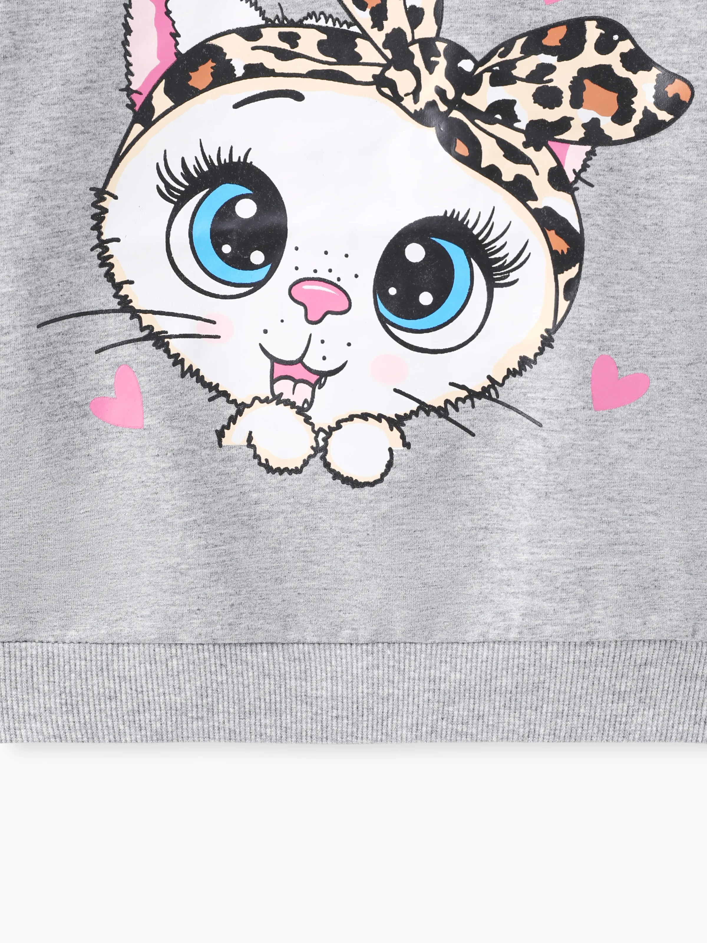2-piece Toddler Girl Cat Print Pullover Sweatshirt and Leopard Print Pants Set Grey - Image 9