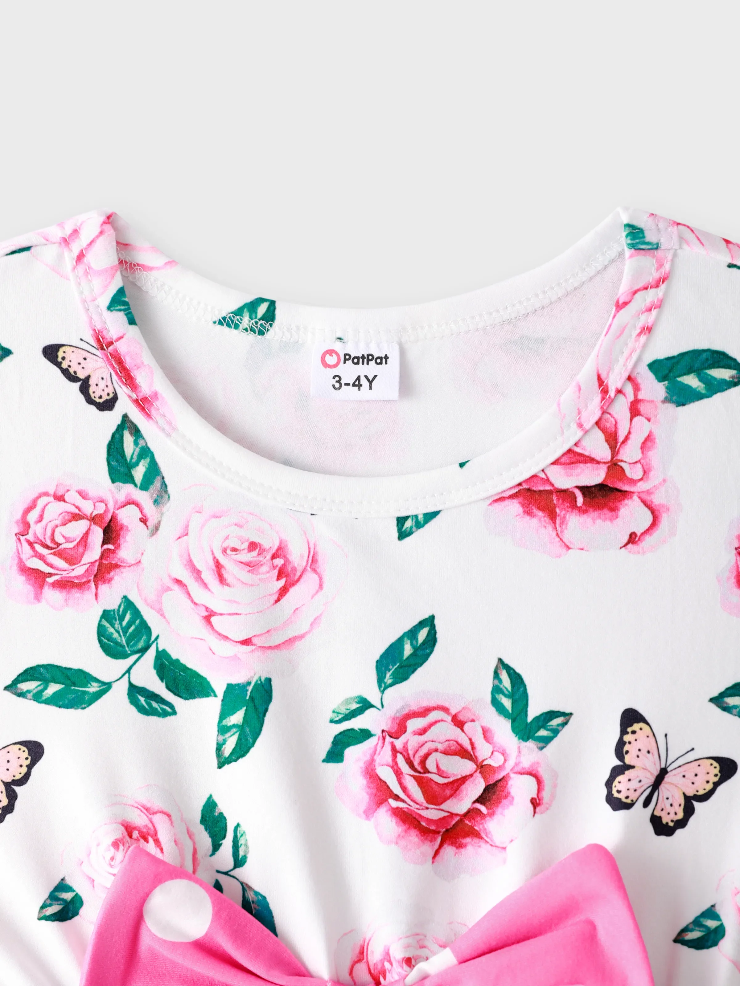 2-piece Toddler Girl Floral Print Bowknot Design Ruffled High Low Sleeveless Tee and Polka dots Pants Set Pink - Image 5