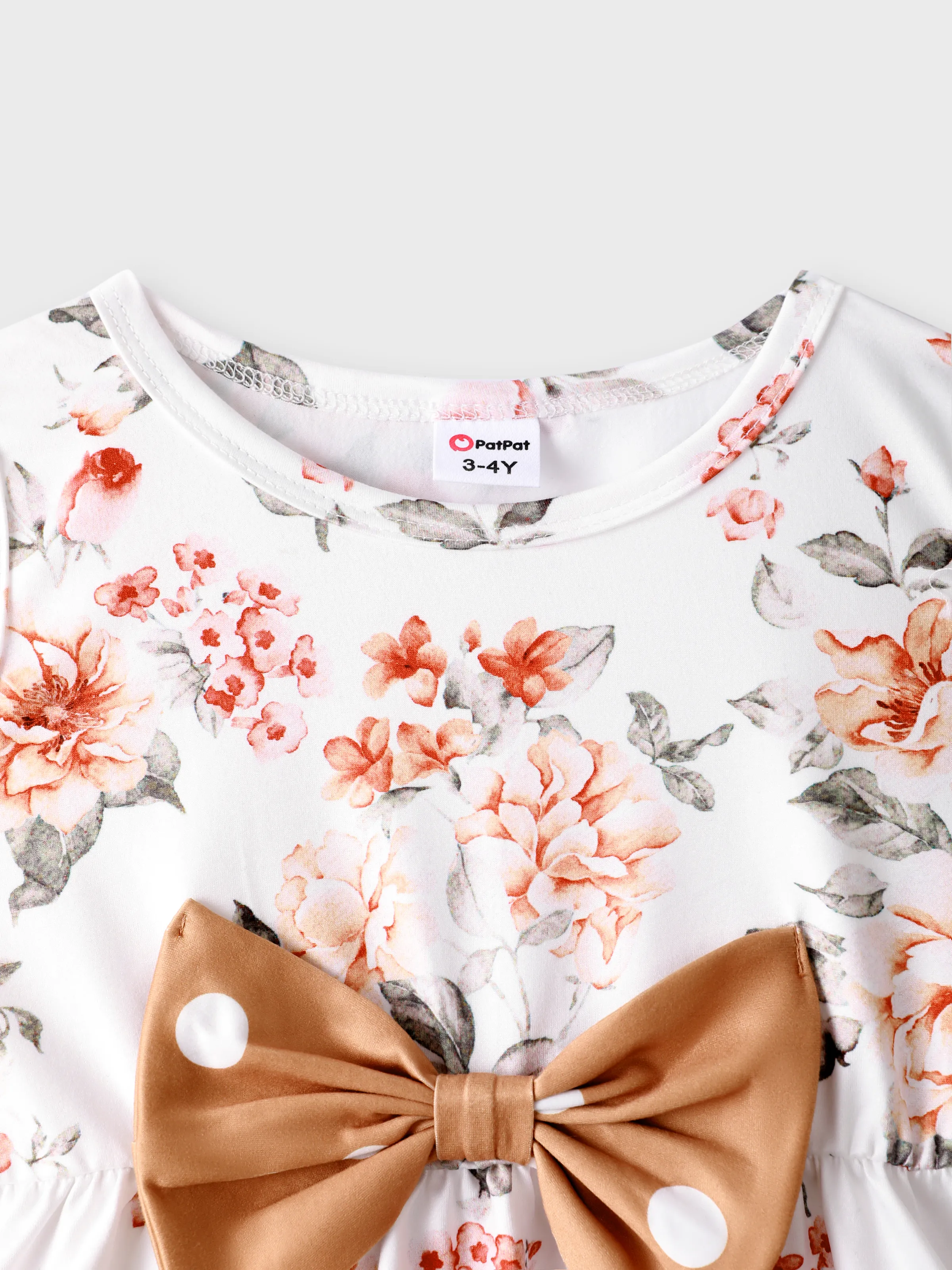2-piece Toddler Girl Floral Print Bowknot Design Ruffled High Low Sleeveless Tee and Polka dots Pants Set White - Image 5