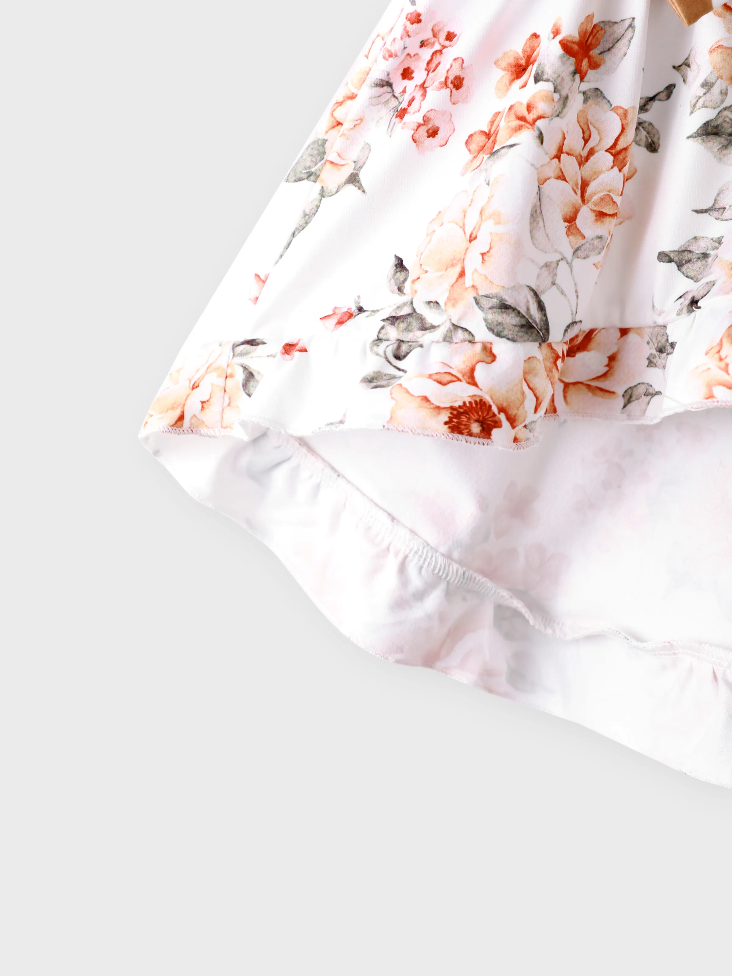 2-piece Toddler Girl Floral Print Bowknot Design Ruffled High Low Sleeveless Tee and Polka dots Pants Set White - Image 7