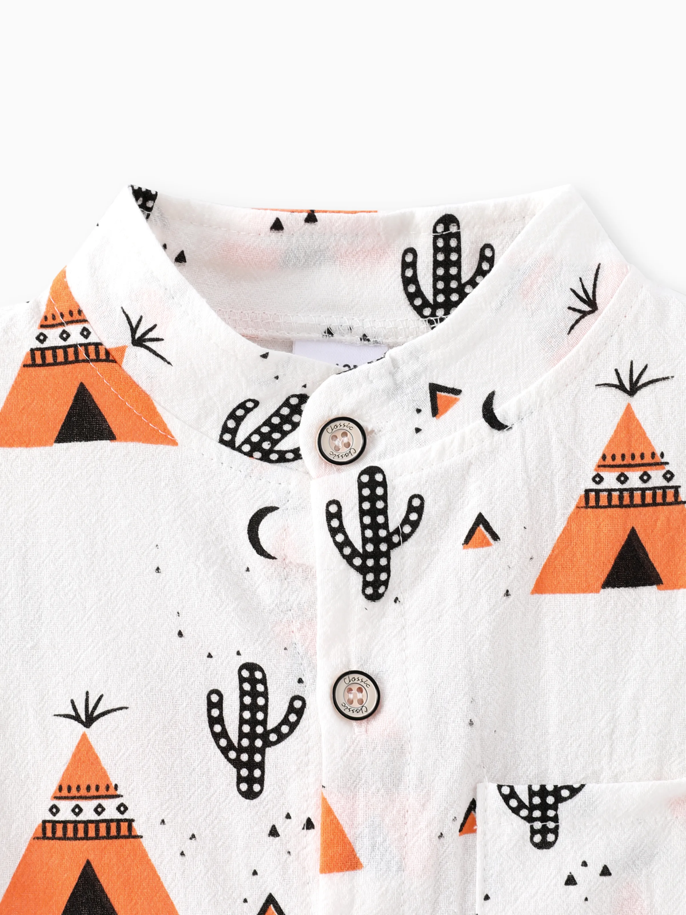 2pcs Baby Boy 95% Cotton Short-sleeve All Over Cactus Print Button Up Shirt and Solid Shorts Set Orange - Image 4