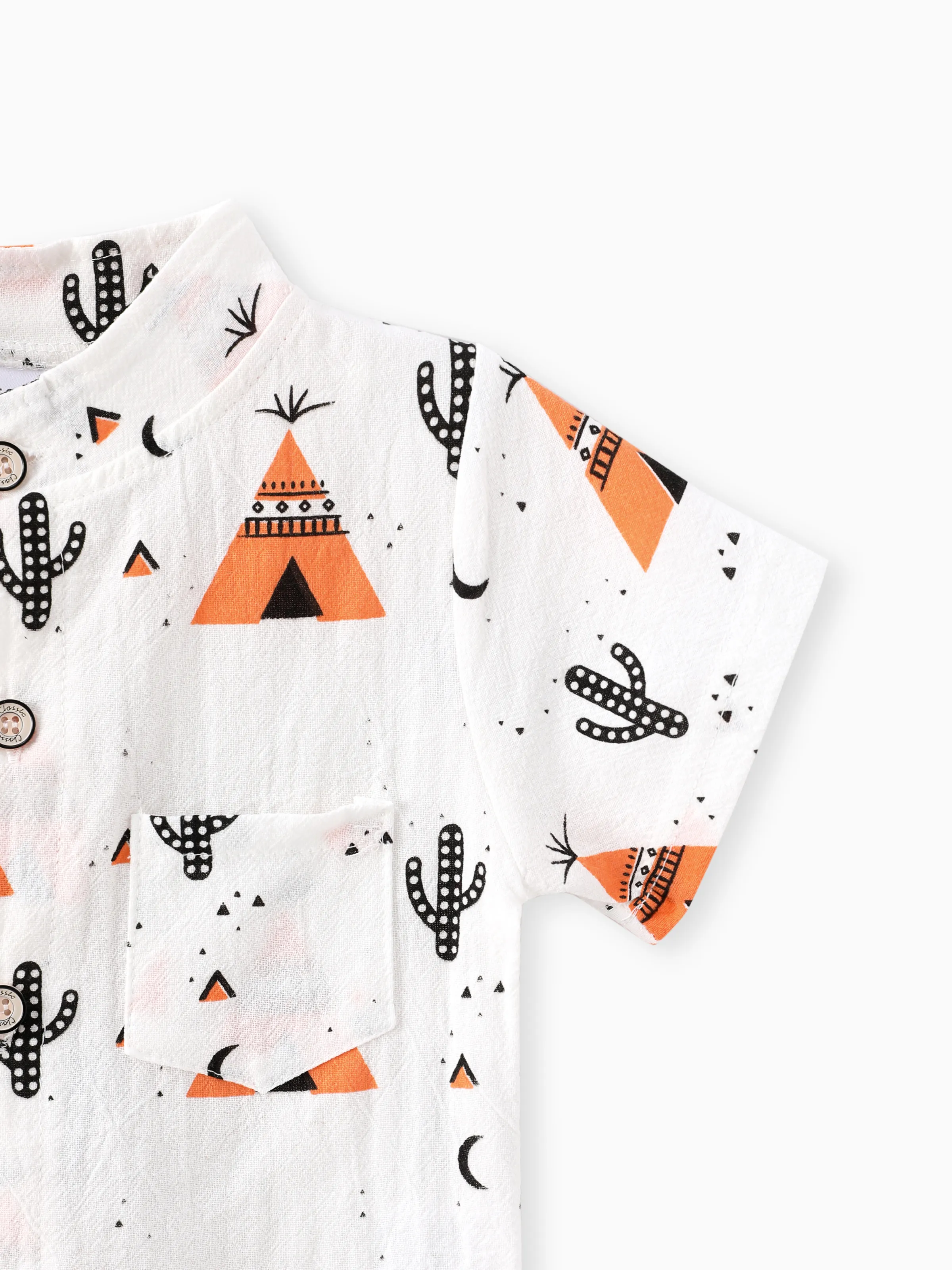 2pcs Baby Boy 95% Cotton Short-sleeve All Over Cactus Print Button Up Shirt and Solid Shorts Set Orange - Image 5