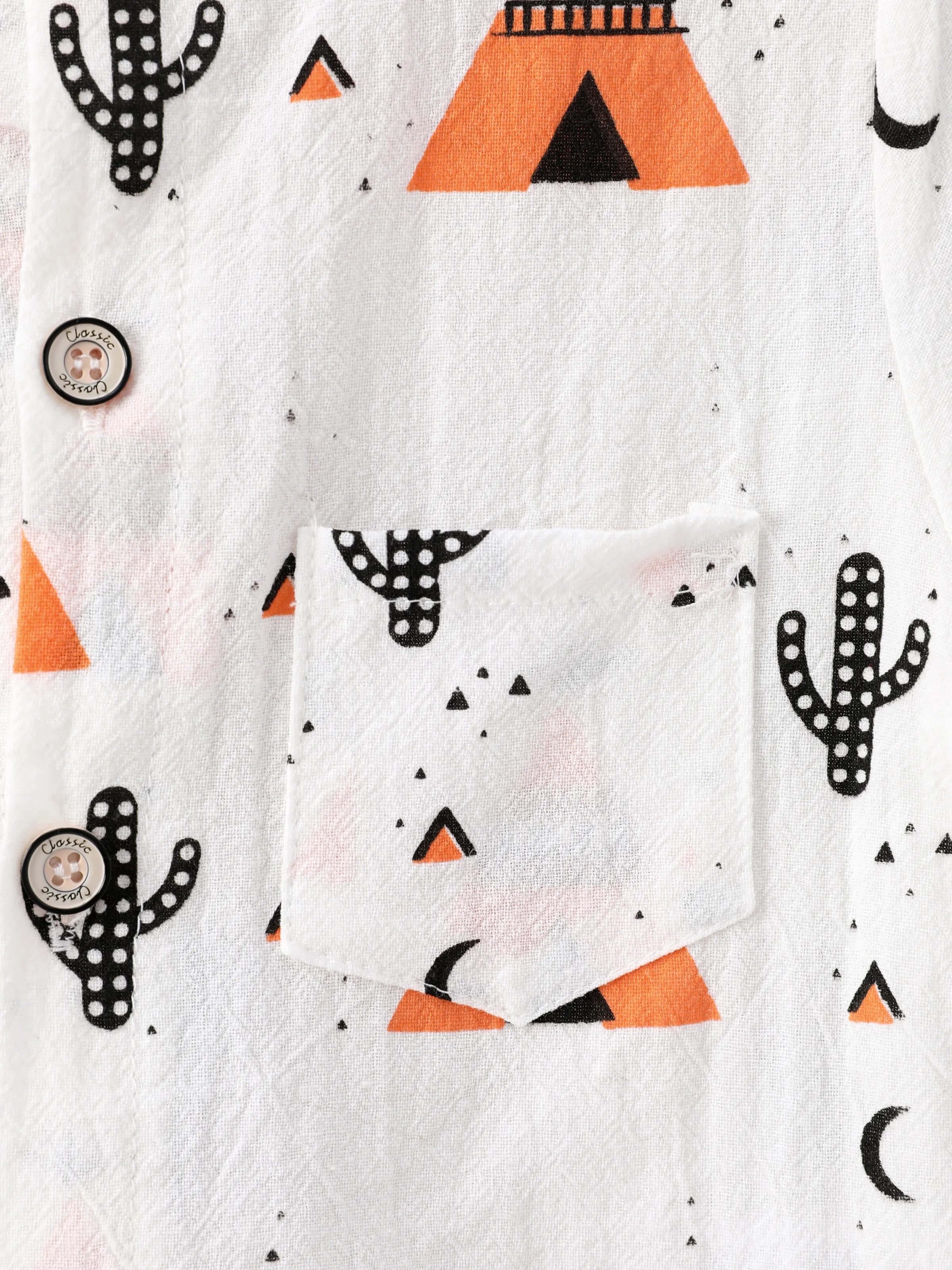 2pcs Baby Boy 95% Cotton Short-sleeve All Over Cactus Print Button Up Shirt and Solid Shorts Set Orange - Image 6
