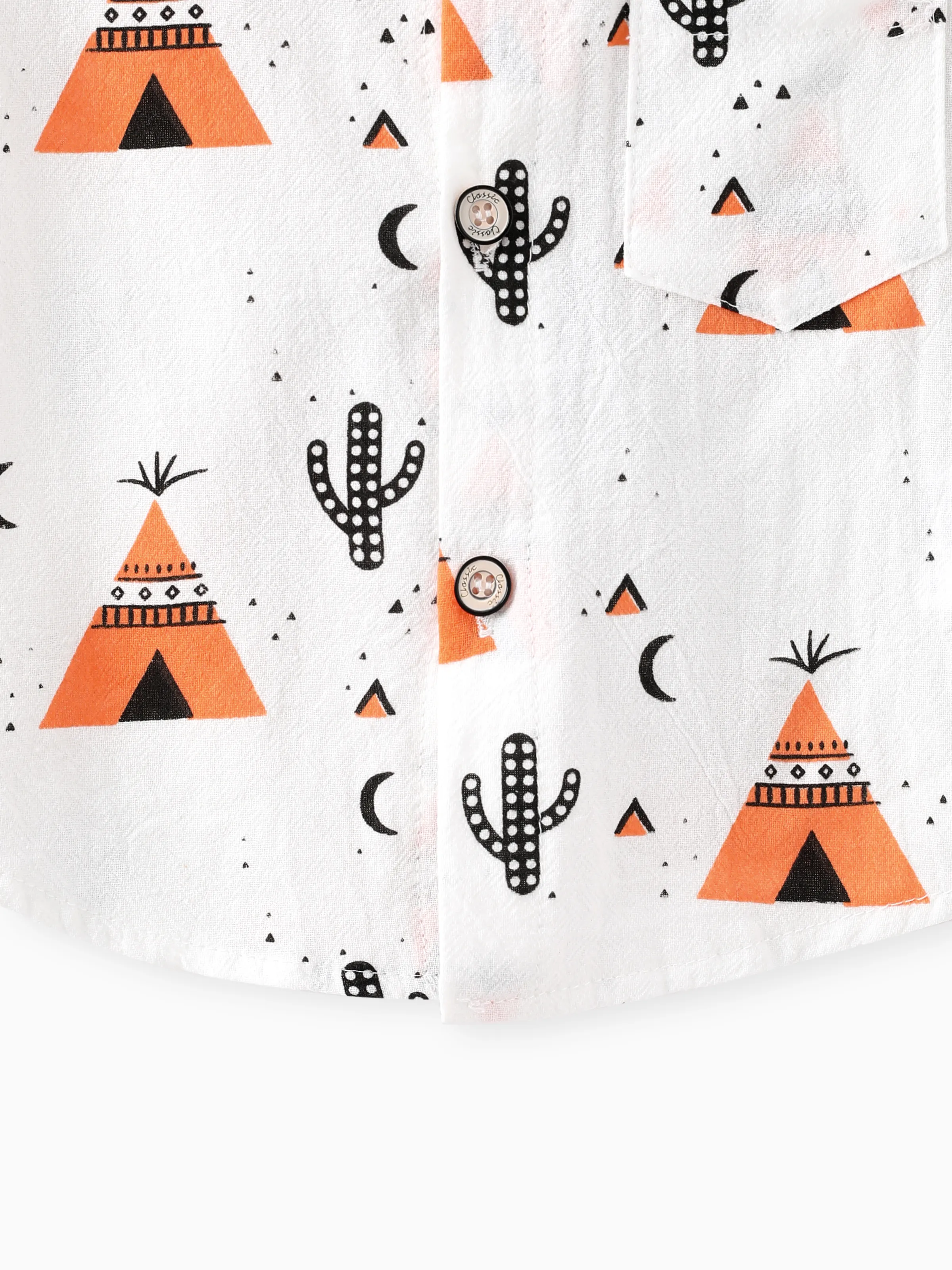 2pcs Baby Boy 95% Cotton Short-sleeve All Over Cactus Print Button Up Shirt and Solid Shorts Set Orange - Image 7
