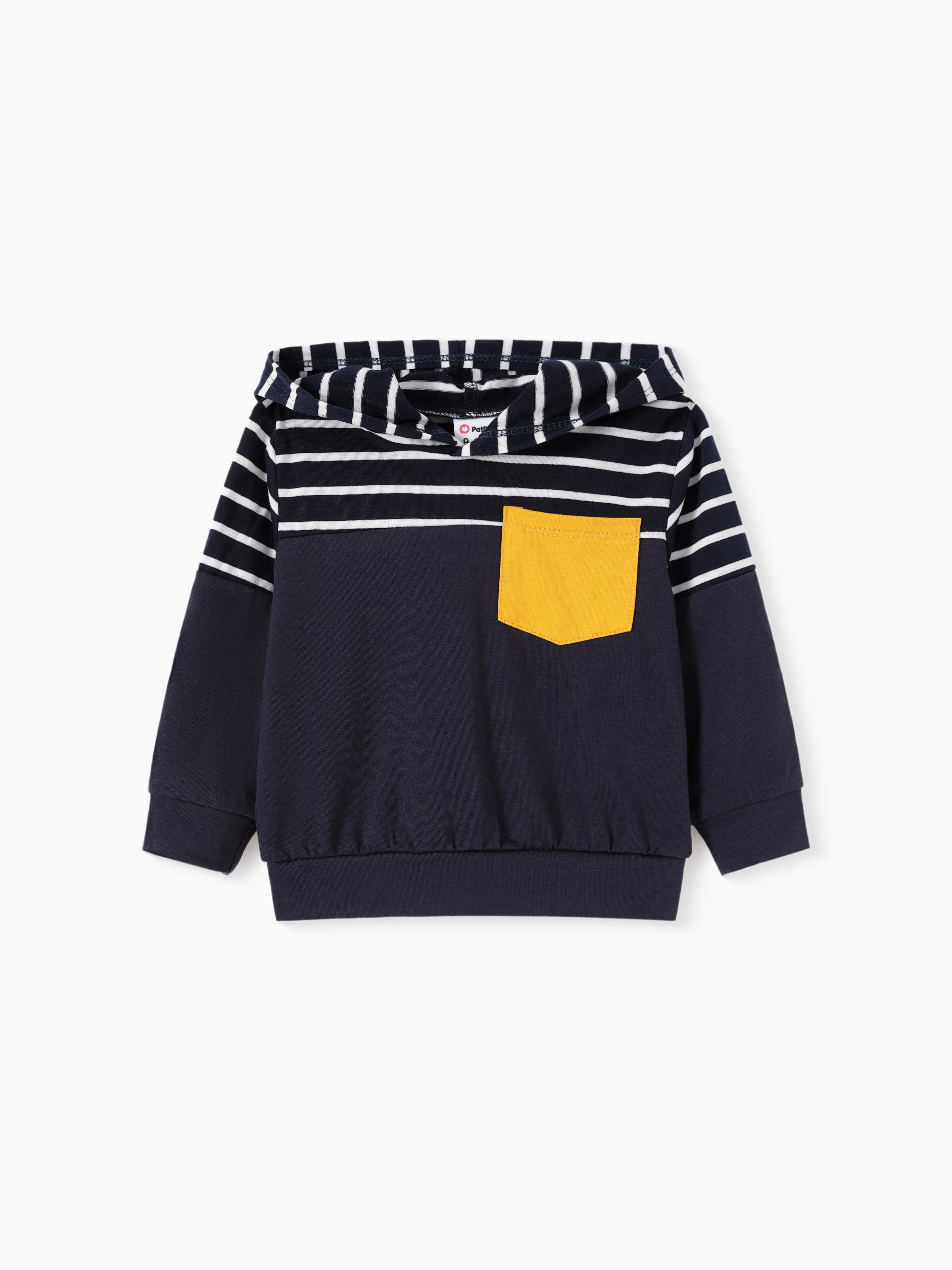 2pcs Baby Boy Long-sleeve Striped Spliced Hoodie and Badge Detail Sweatpants Set Tibetan blue - Image 2