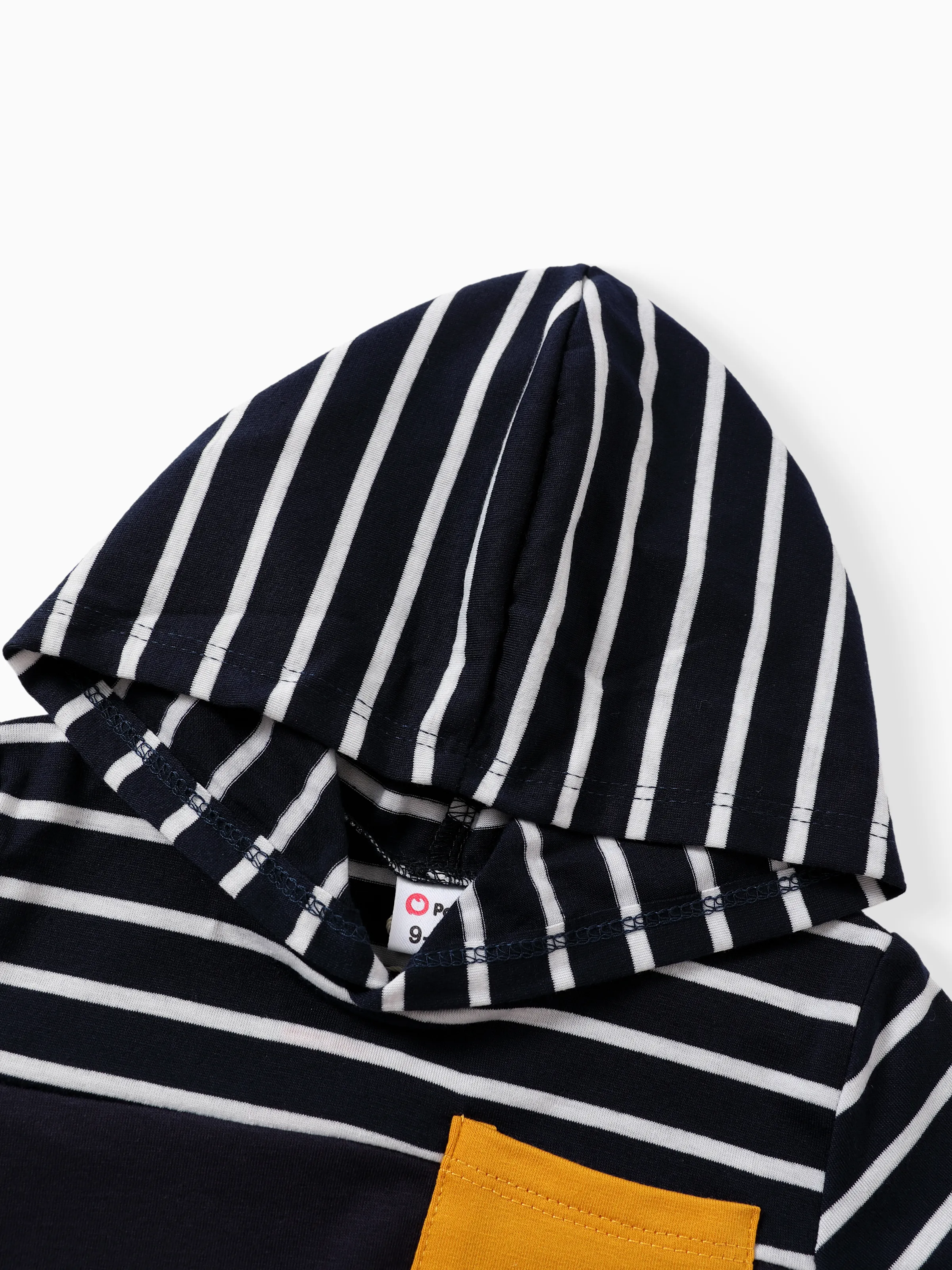 2pcs Baby Boy Long-sleeve Striped Spliced Hoodie and Badge Detail Sweatpants Set Tibetan blue - Image 7