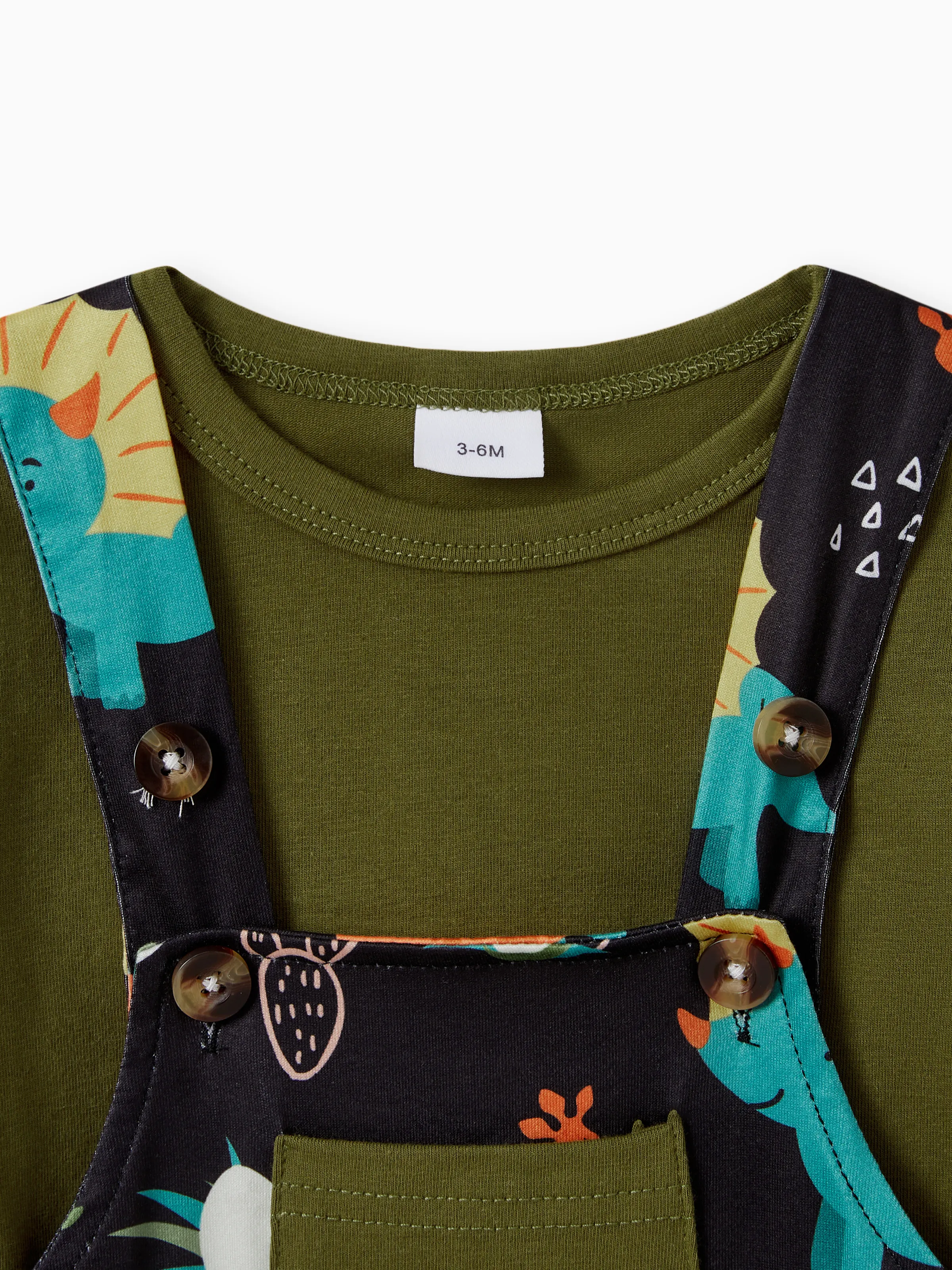 2pcs Baby Boy Short-sleeve Solid Tee and Allover Dinosaur Print Overall Romper Set Army green - Image 10