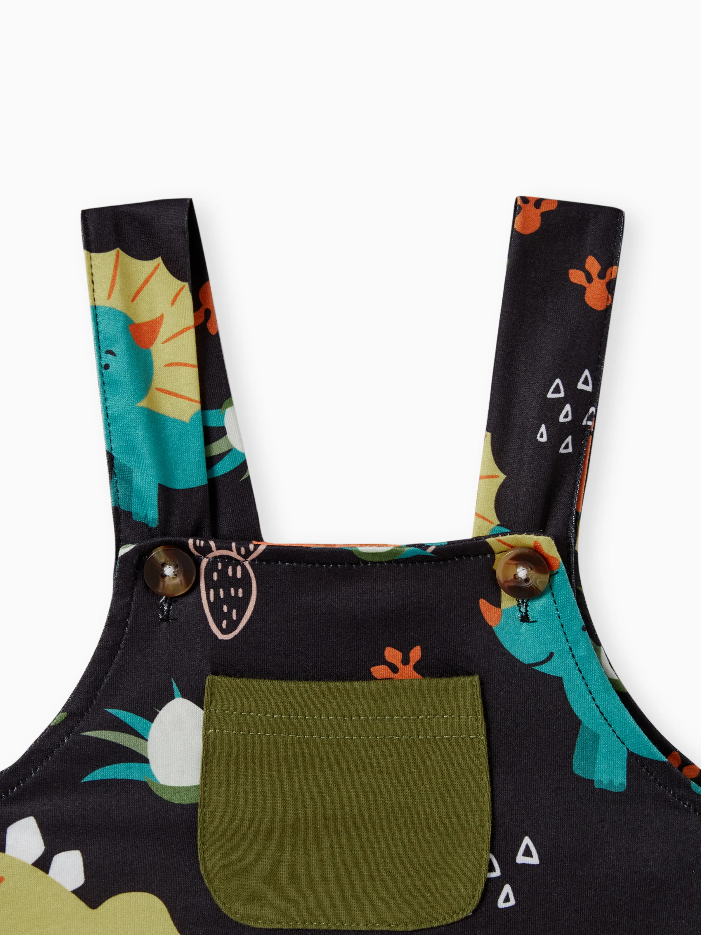 2pcs Baby Boy Short-sleeve Solid Tee and Allover Dinosaur Print Overall Romper Set Army green - Image 8