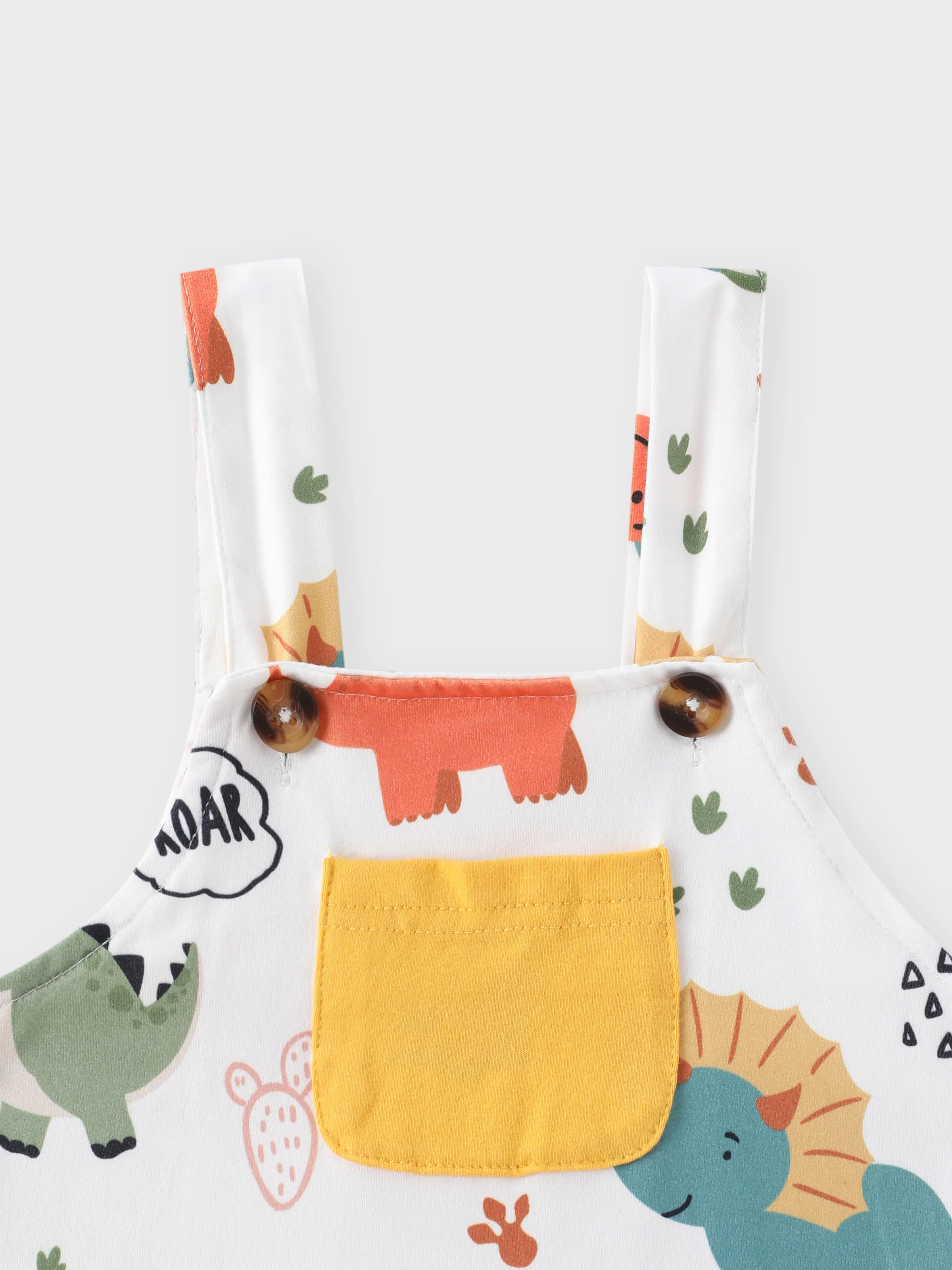 2pcs Baby Boy Short-sleeve Solid Tee and Allover Dinosaur Print Overall Romper Set Yellow - Image 7