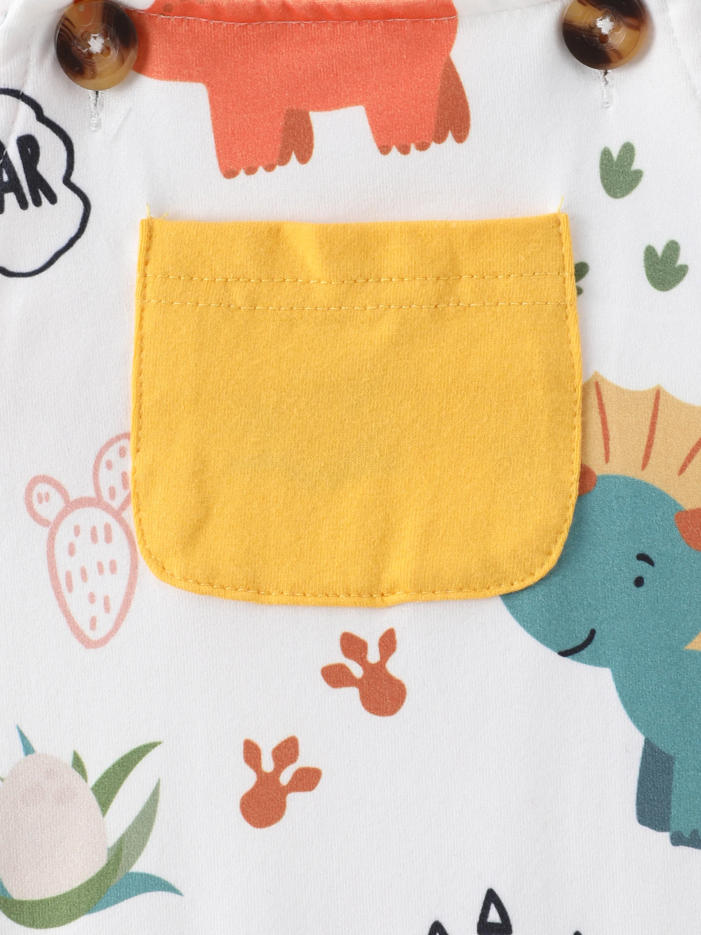 2pcs Baby Boy Short-sleeve Solid Tee and Allover Dinosaur Print Overall Romper Set Yellow - Image 8