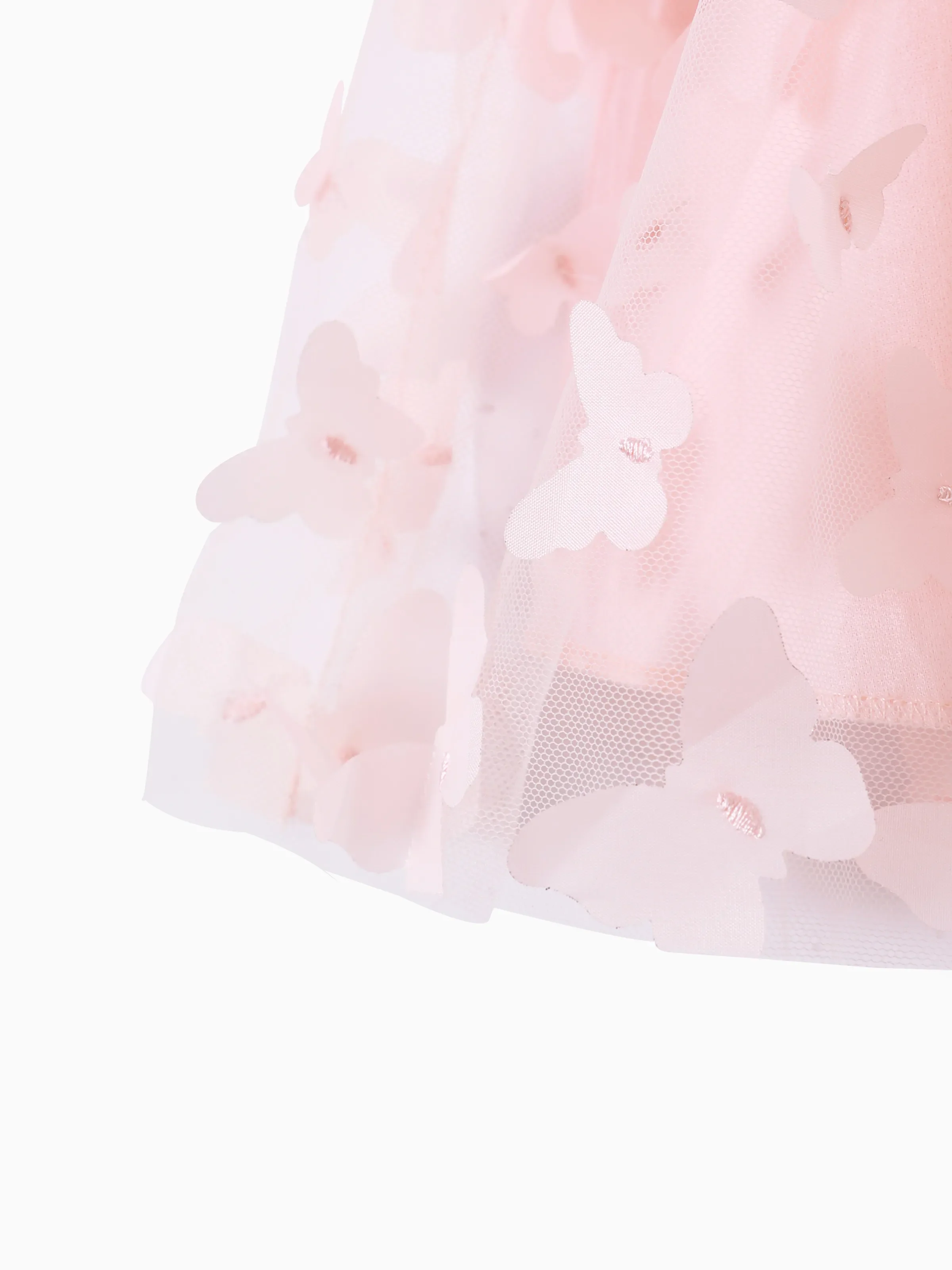 2pcs Baby Girl 95% Cotton Ribbed Long-sleeve Splicing 3D Butterfly Appliques Mesh Fairy Dress with Headband Set Pink - Image 9
