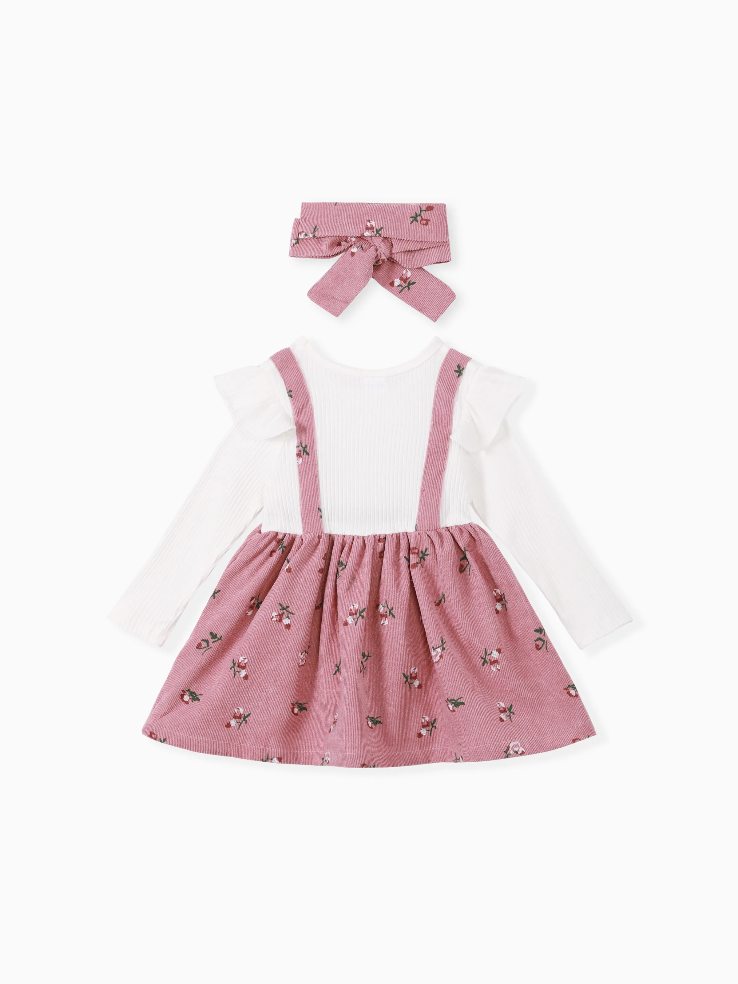 2pcs Baby Girl Floral Print Combo Dress with Headband Set ColorBlock - Image 4