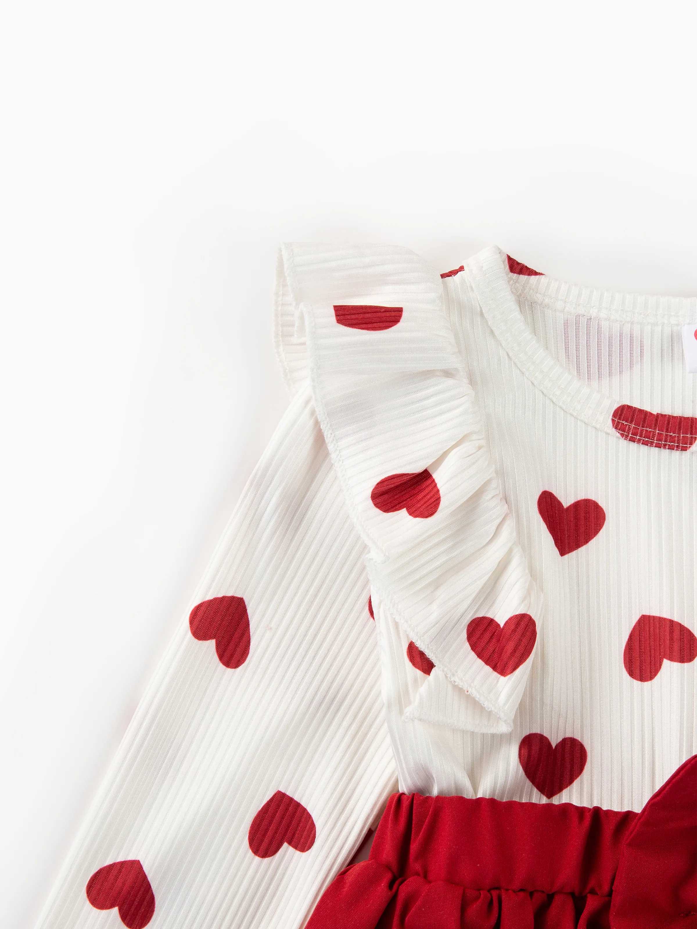 2pcs Baby Girl Heart-shaped and Bow Dress Set Red - Image 5