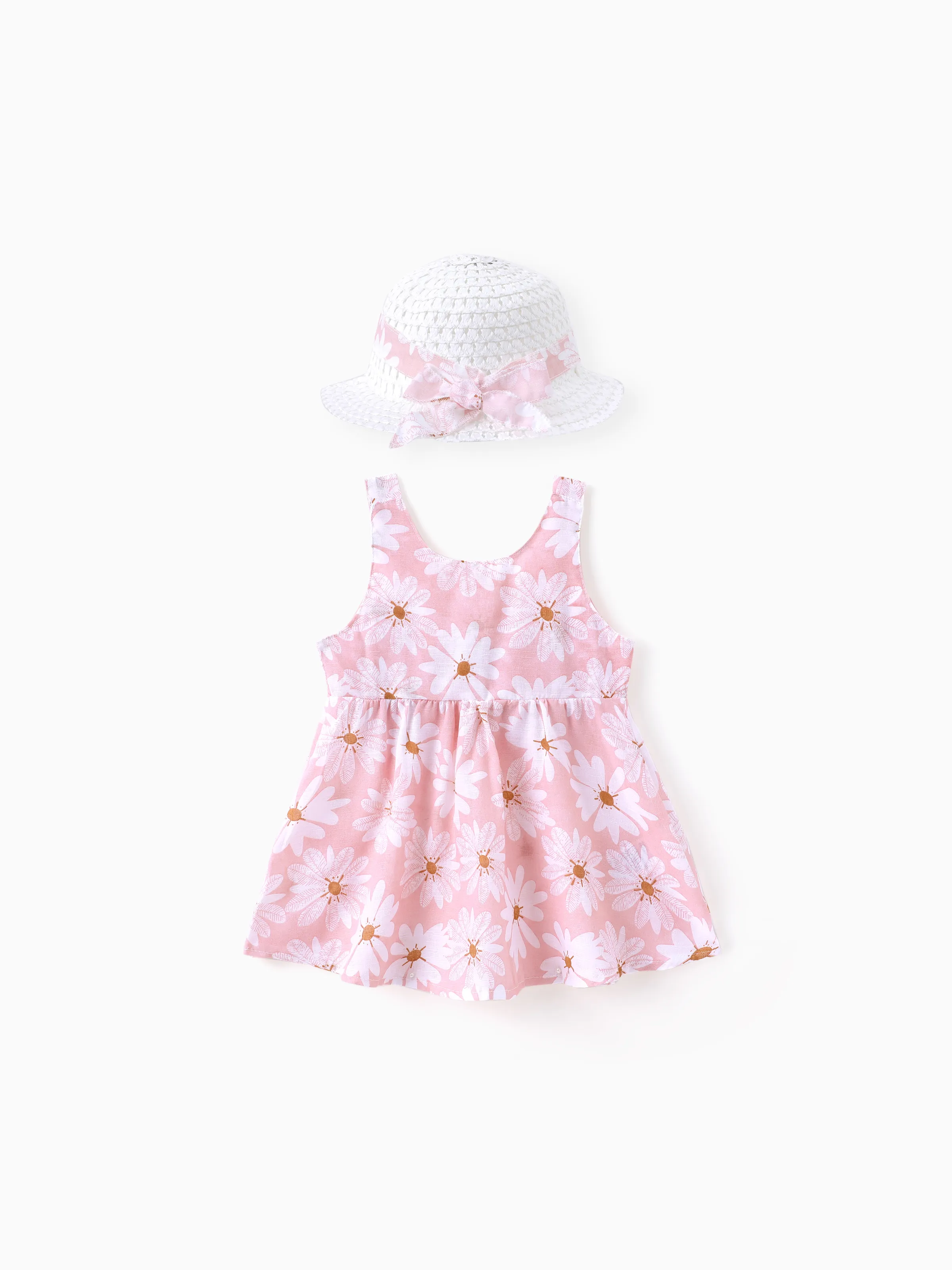 2pcs Baby Girl Little Daisy Bowknot Dress Set Pink - Image 3
