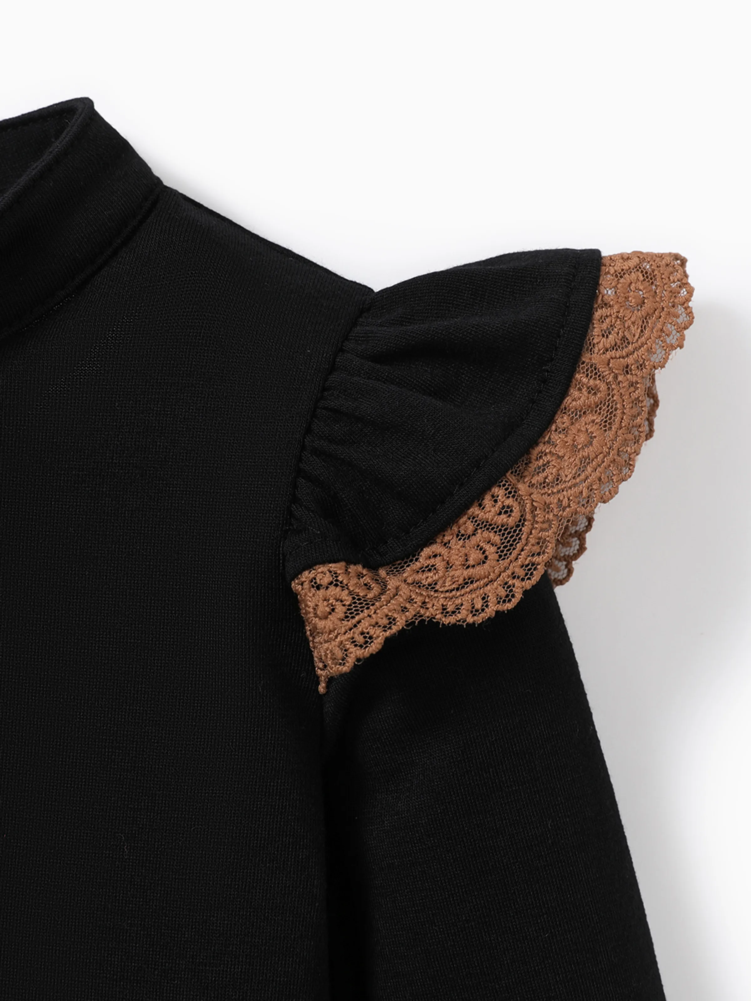 2PCS Baby Girl Solid Color Long Sleeve Lace Top/Belt Dress Set Brown - Image 5