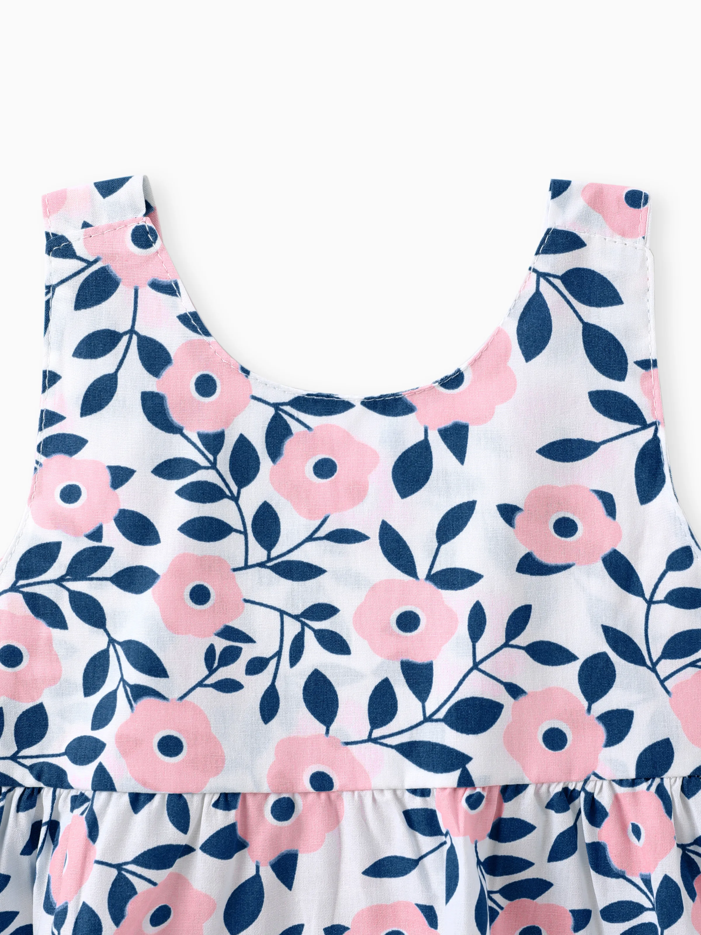 2pcs Floral Print Bowknot Sleeveless Baby Dress & Hat Set Pink - Image 5