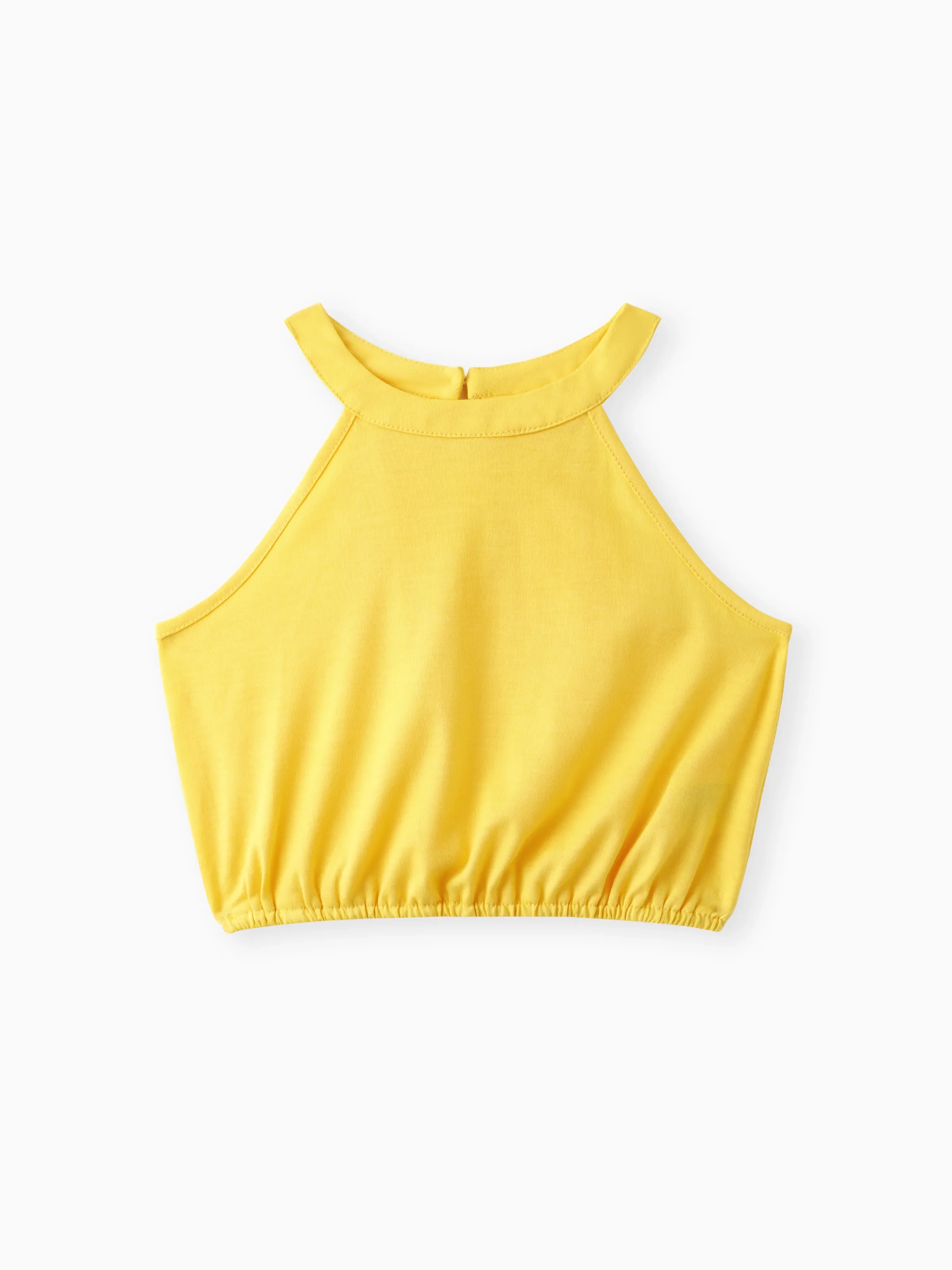 2pcs Kid Girl Yellow Halter Camisole and Bowknot Design Exotic Shorts Set Ginger-2 - Image 2