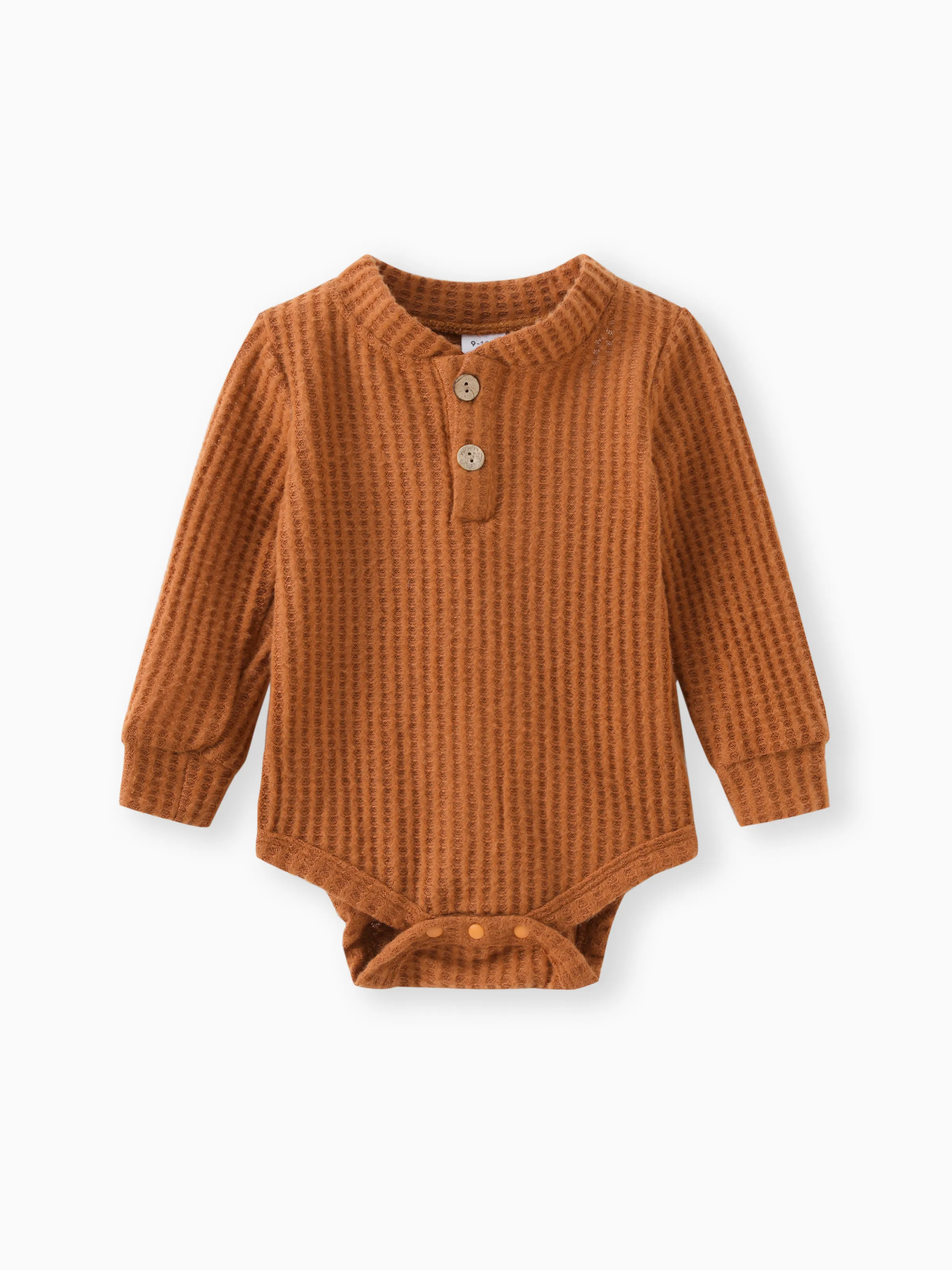 2pcs Solid Waffle Long-sleeve Baby Set Brown - Image 2
