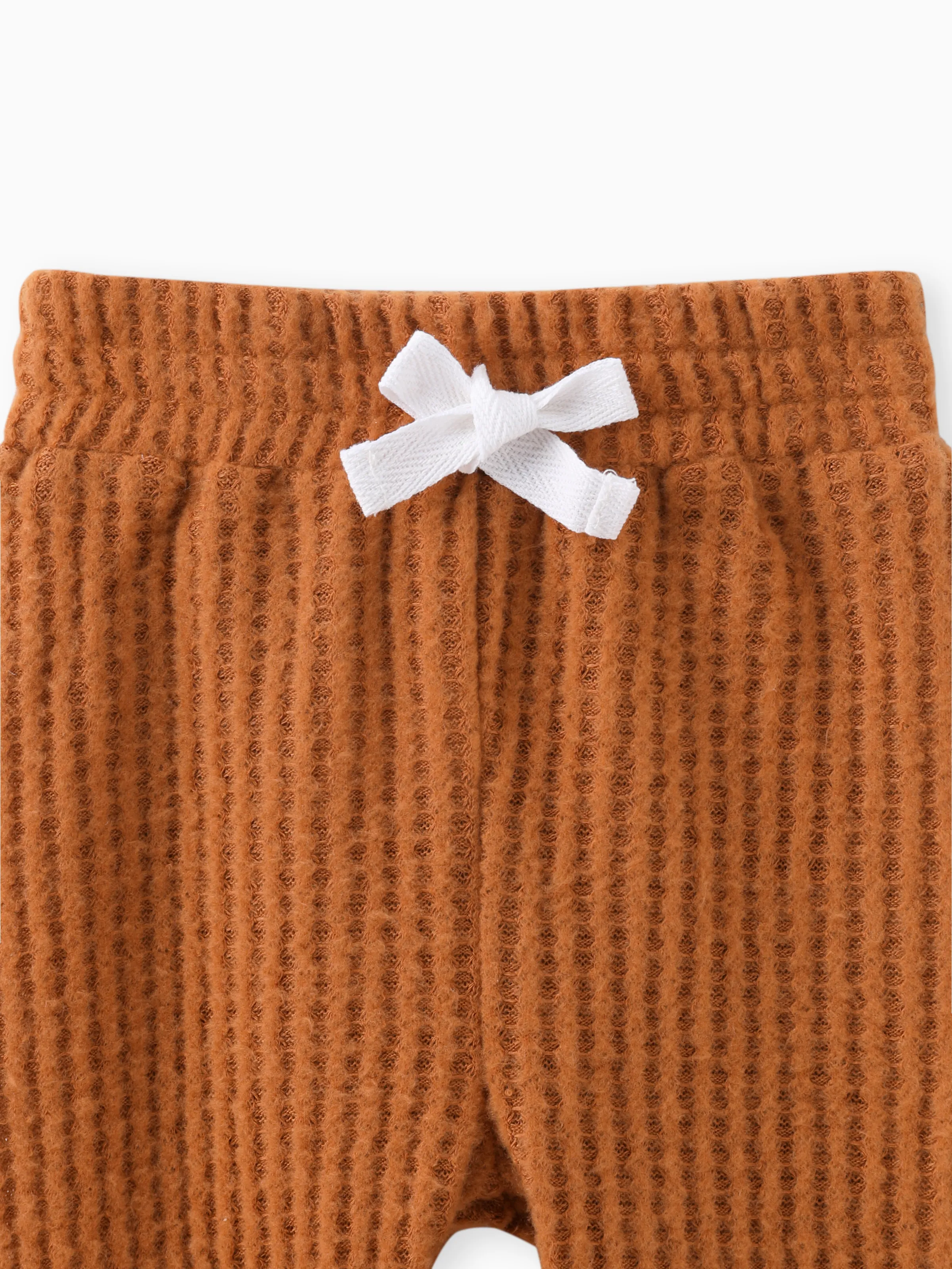 2pcs Solid Waffle Long-sleeve Baby Set Brown - Image 7