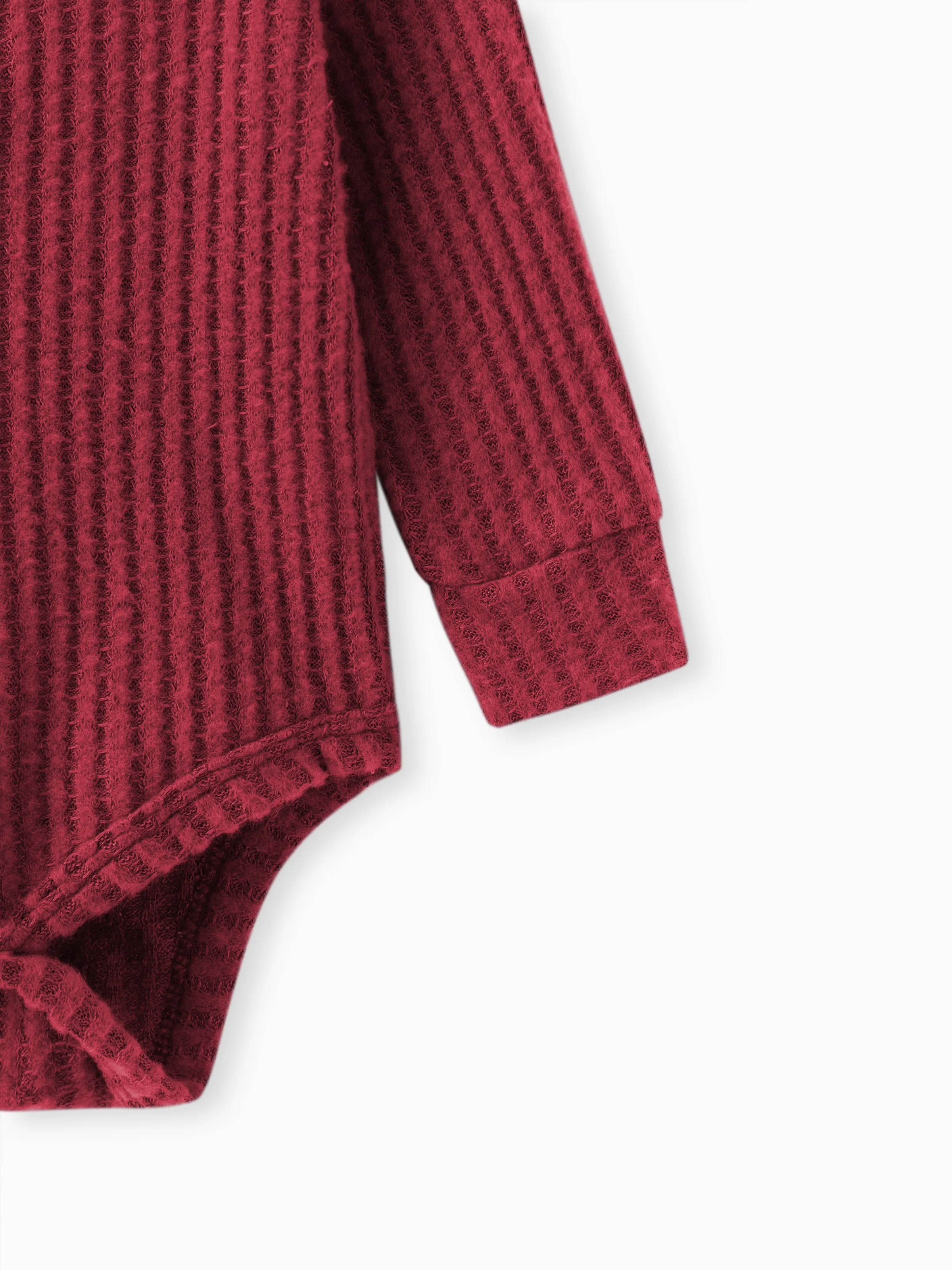 2pcs Solid Waffle Long-sleeve Baby Set Burgundy - Image 5