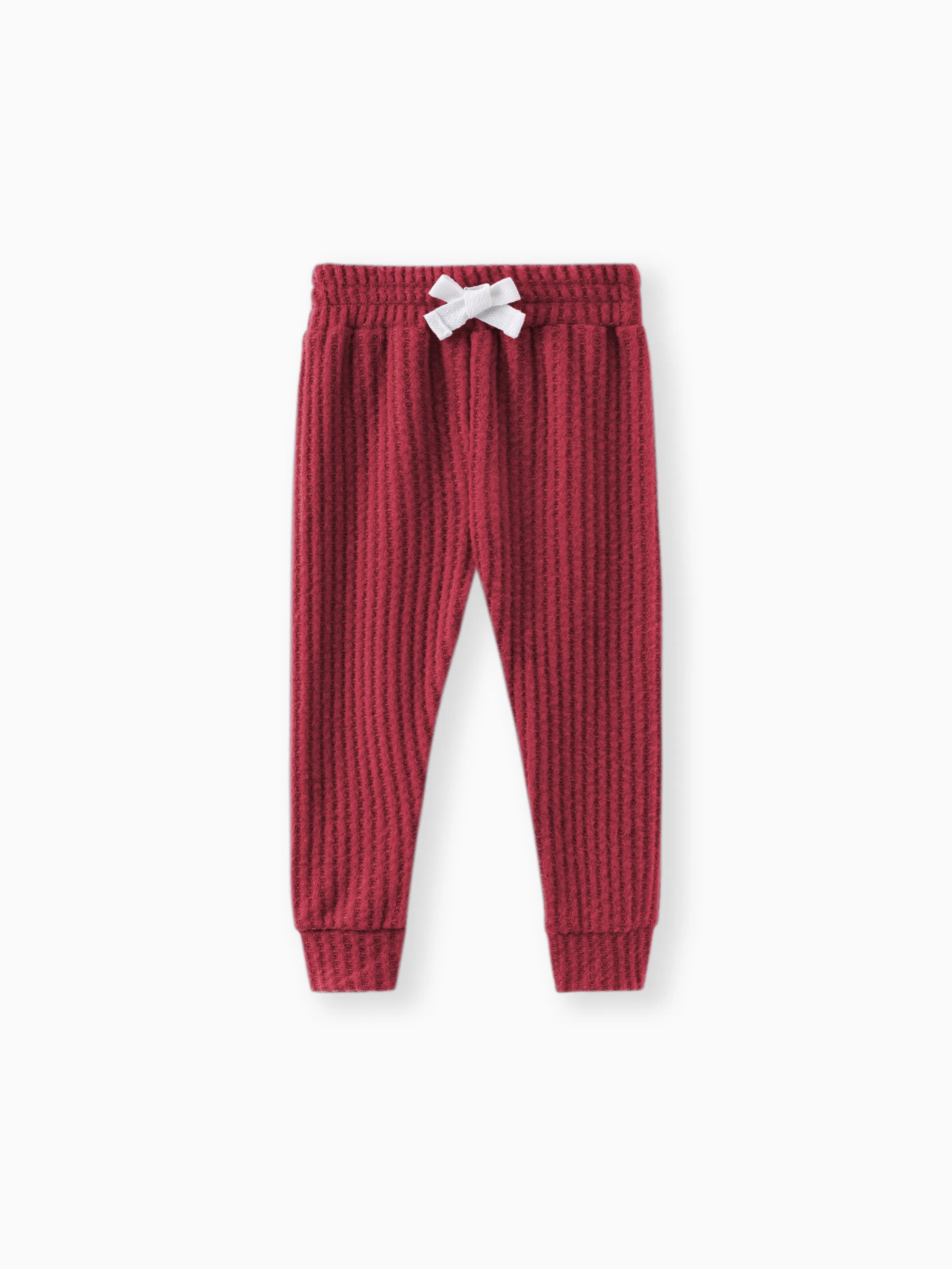 2pcs Solid Waffle Long-sleeve Baby Set Burgundy - Image 6