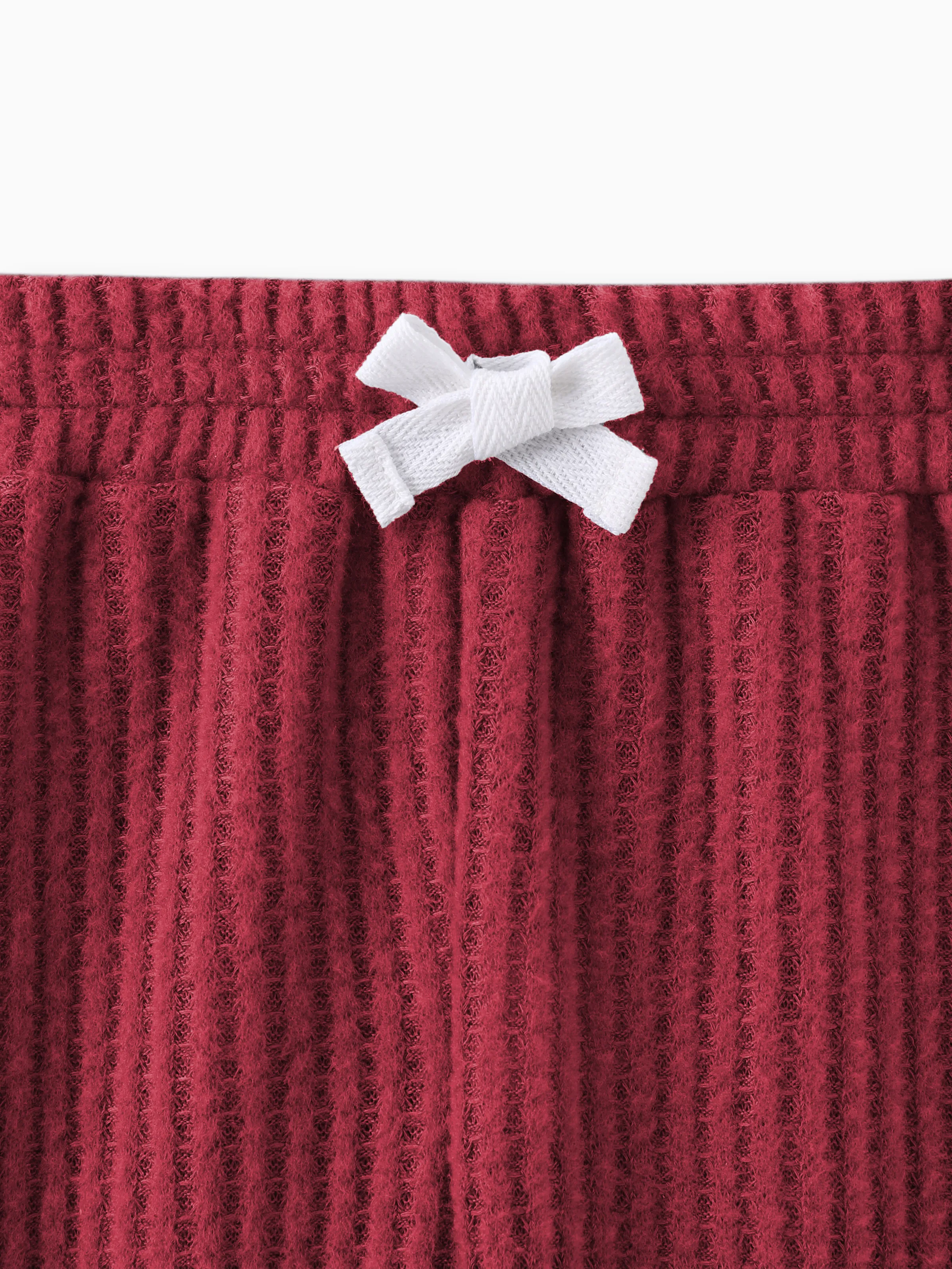 2pcs Solid Waffle Long-sleeve Baby Set Burgundy - Image 7