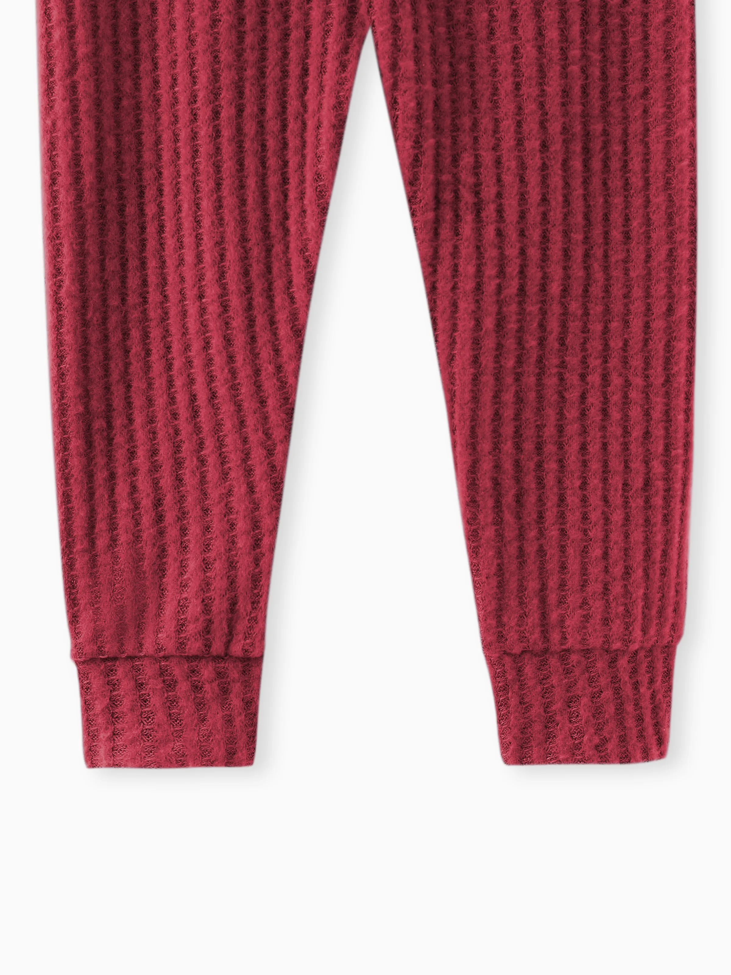 2pcs Solid Waffle Long-sleeve Baby Set Burgundy - Image 8