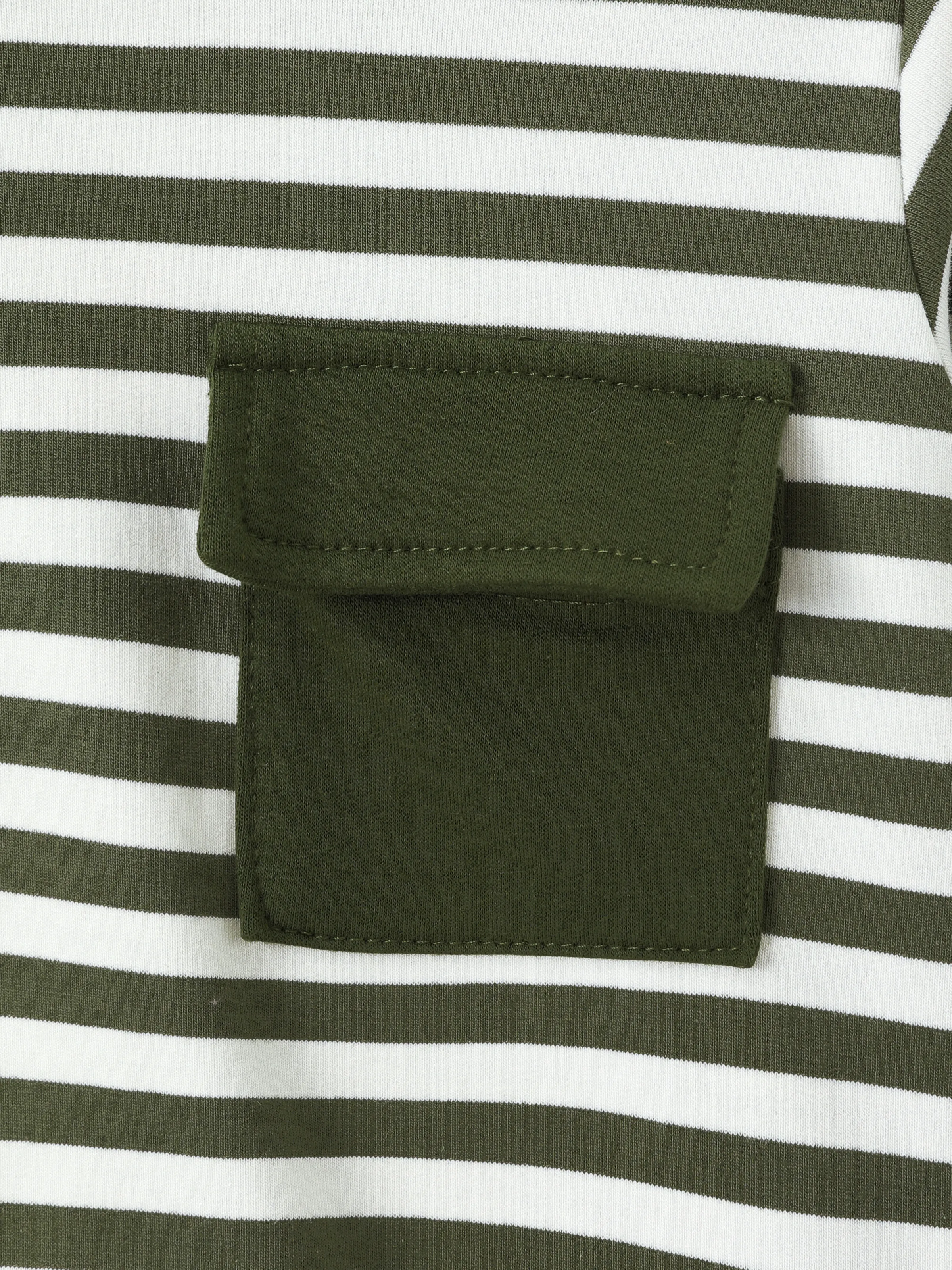 2pcs Todder Boy Cotton Stripe Set with Patch Pocket Army green - Image 2
