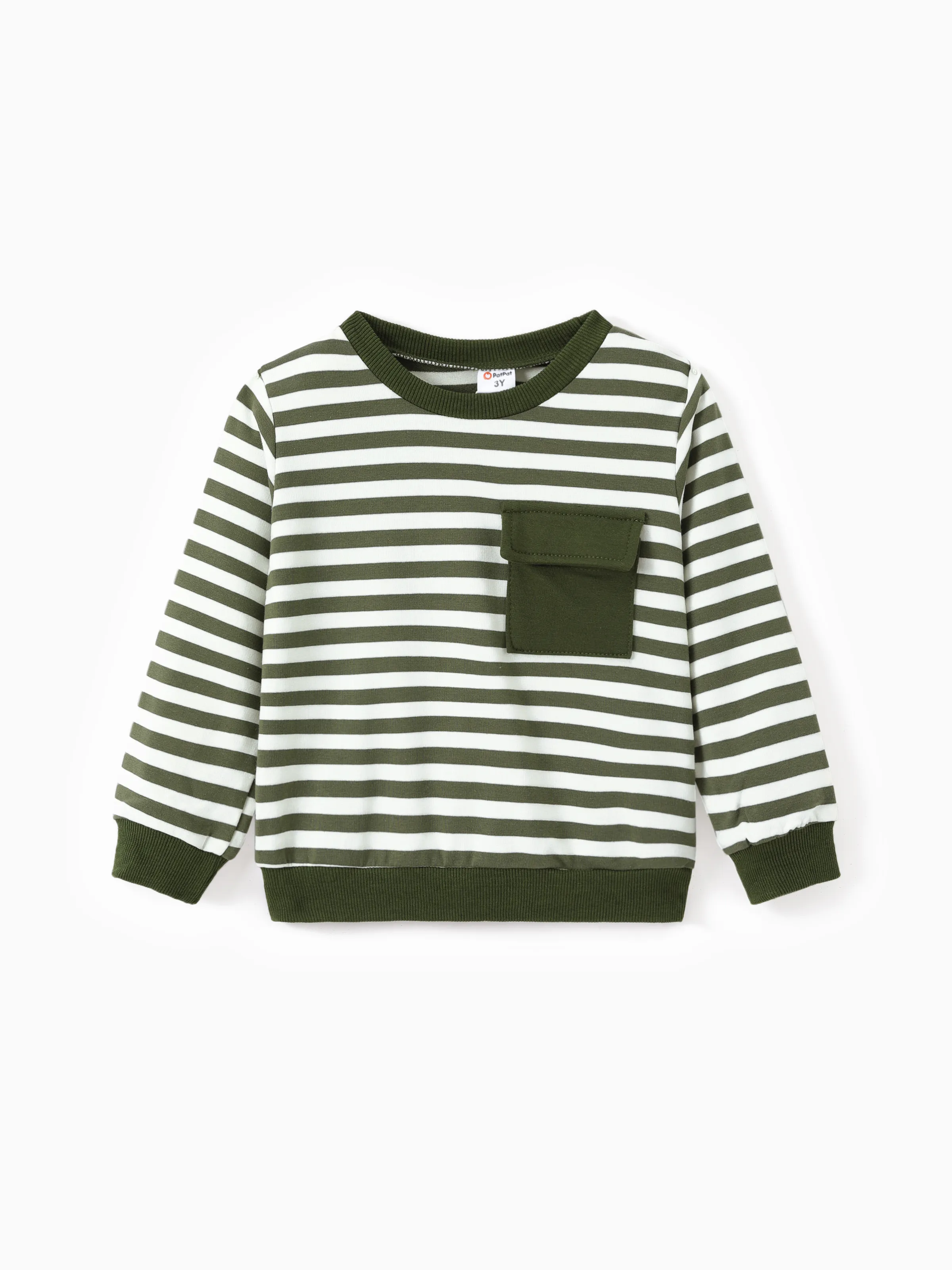 2pcs Todder Boy Cotton Stripe Set with Patch Pocket Army green - Image 3