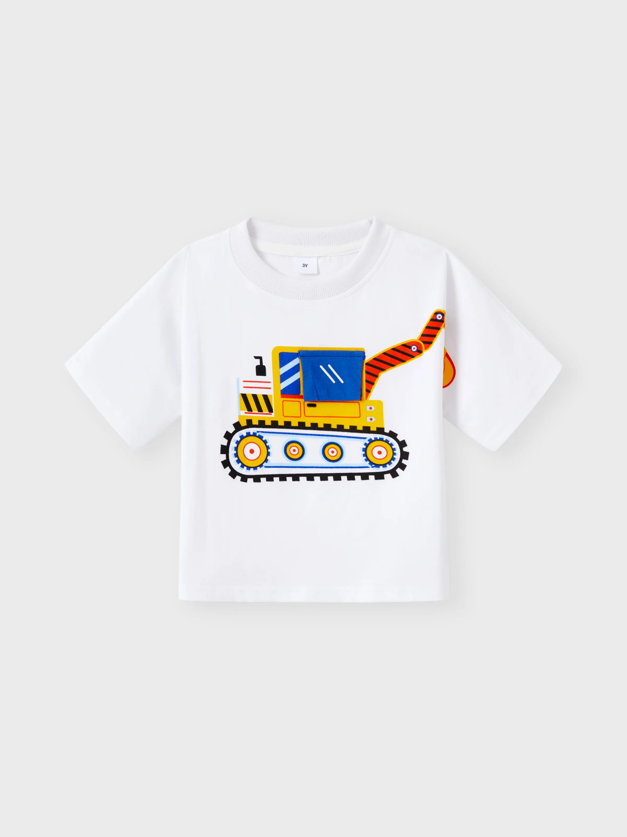 2pcs Toddler Boy Playful Denim Pocket Design Shorts and Vehicle Print Tee set White - Image 4