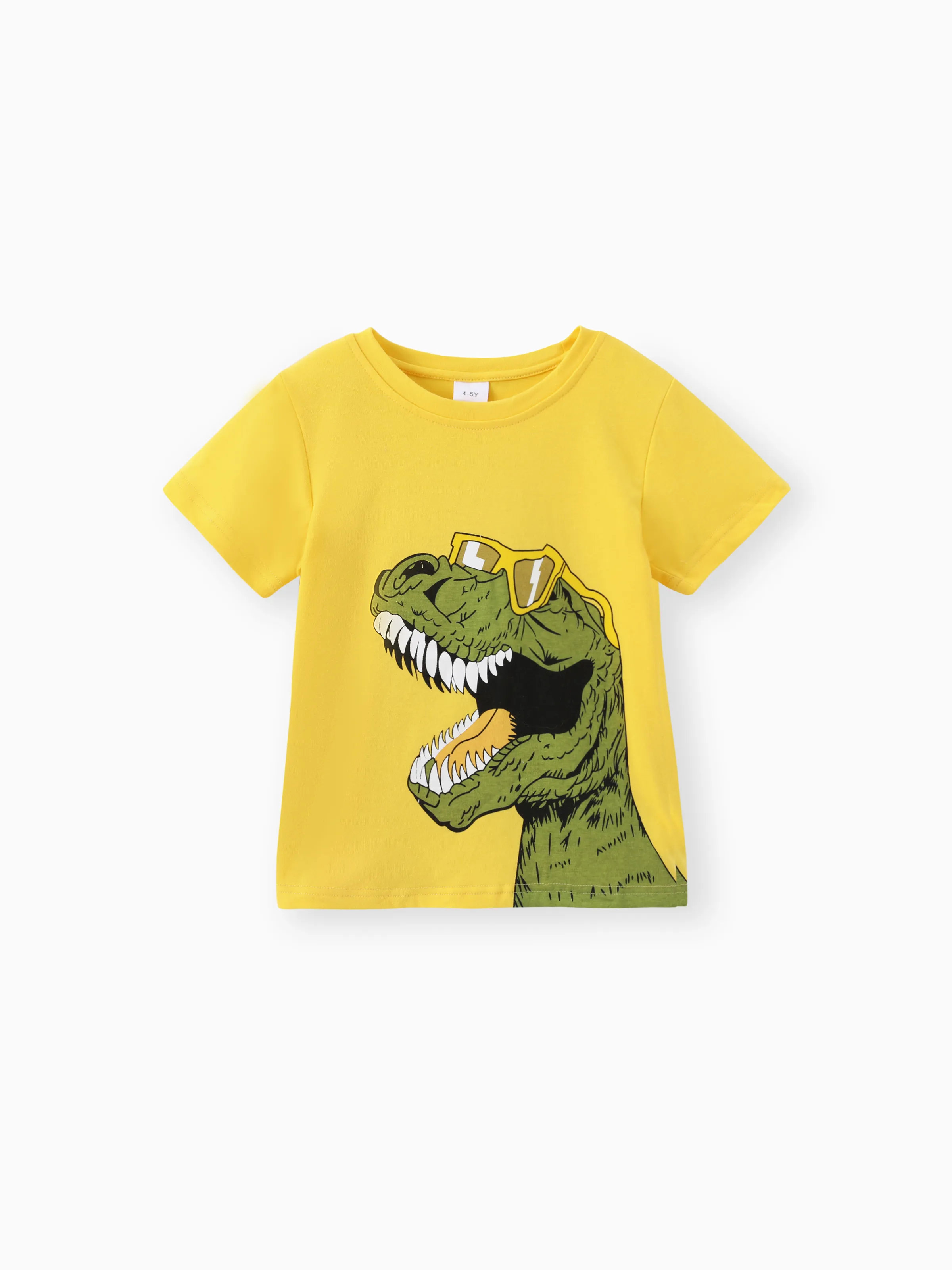 2pcs Toddler Boy Playful Dinosaur Print Tee & Cargo Shorts Set Yellow - Image 2