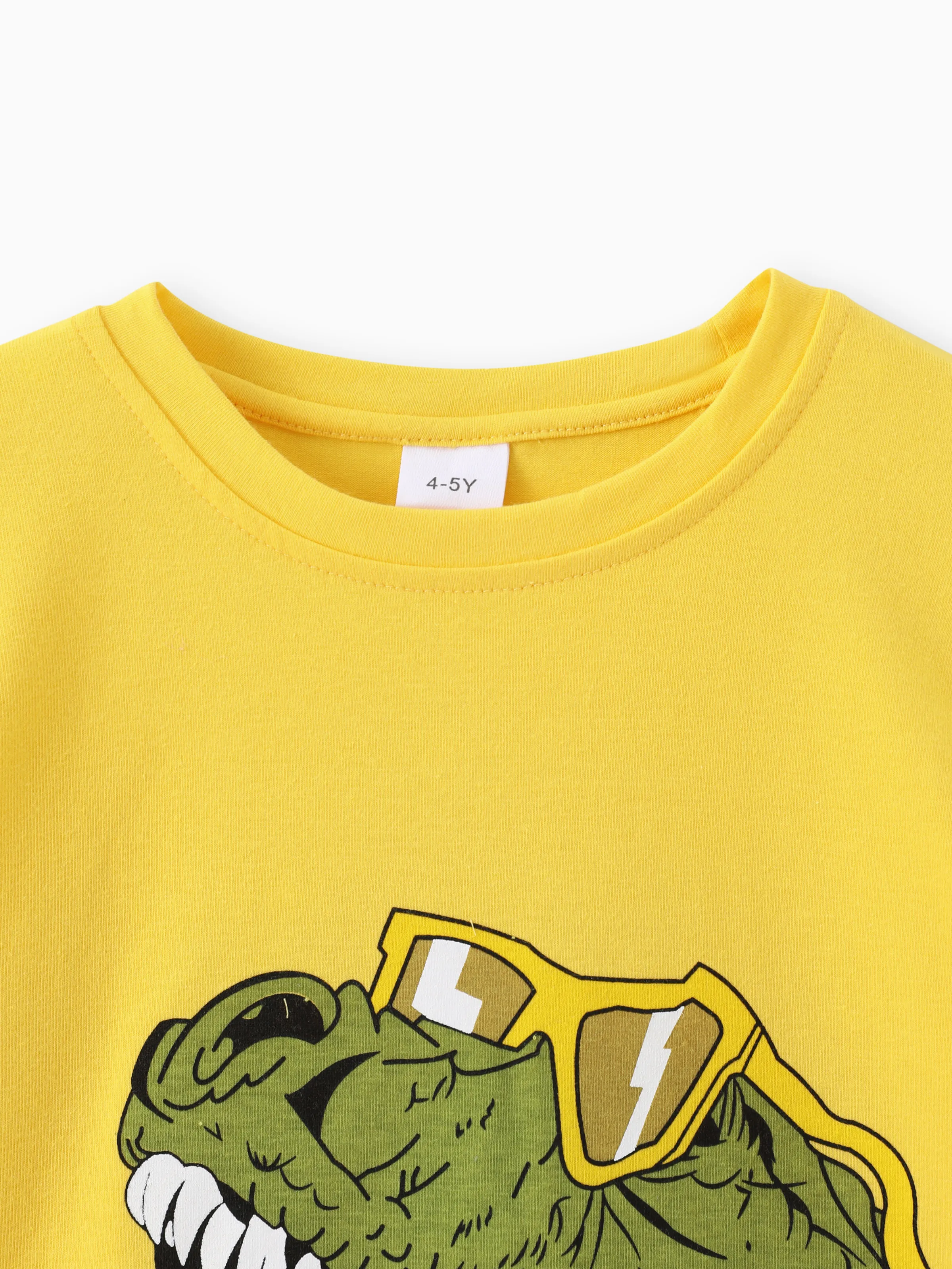 2pcs Toddler Boy Playful Dinosaur Print Tee & Cargo Shorts Set Yellow - Image 3