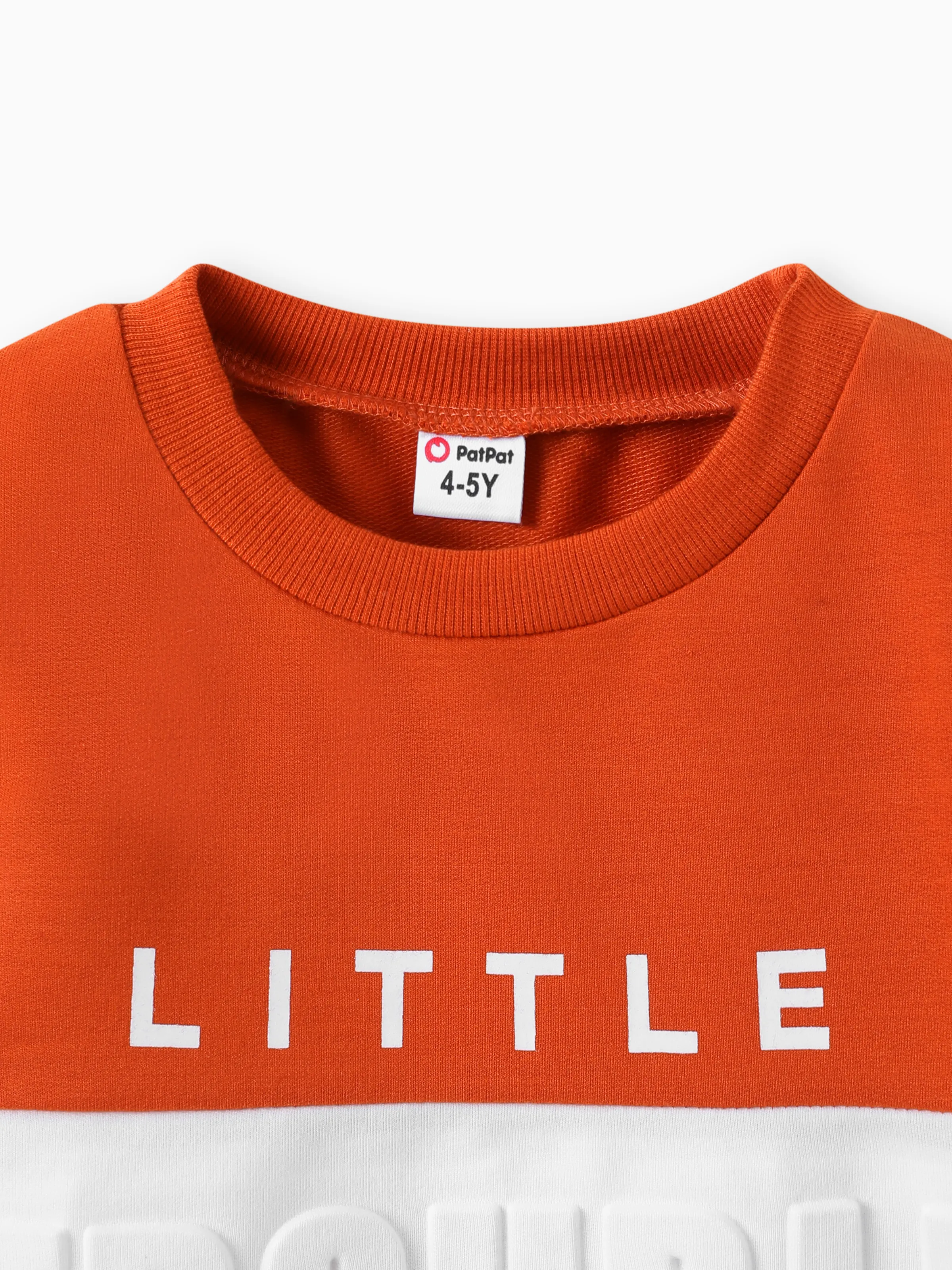 2pcs Toddler Boy Trendy Letter Print Colorblock Sweatshirt and Pants Set Apricot - Image 3