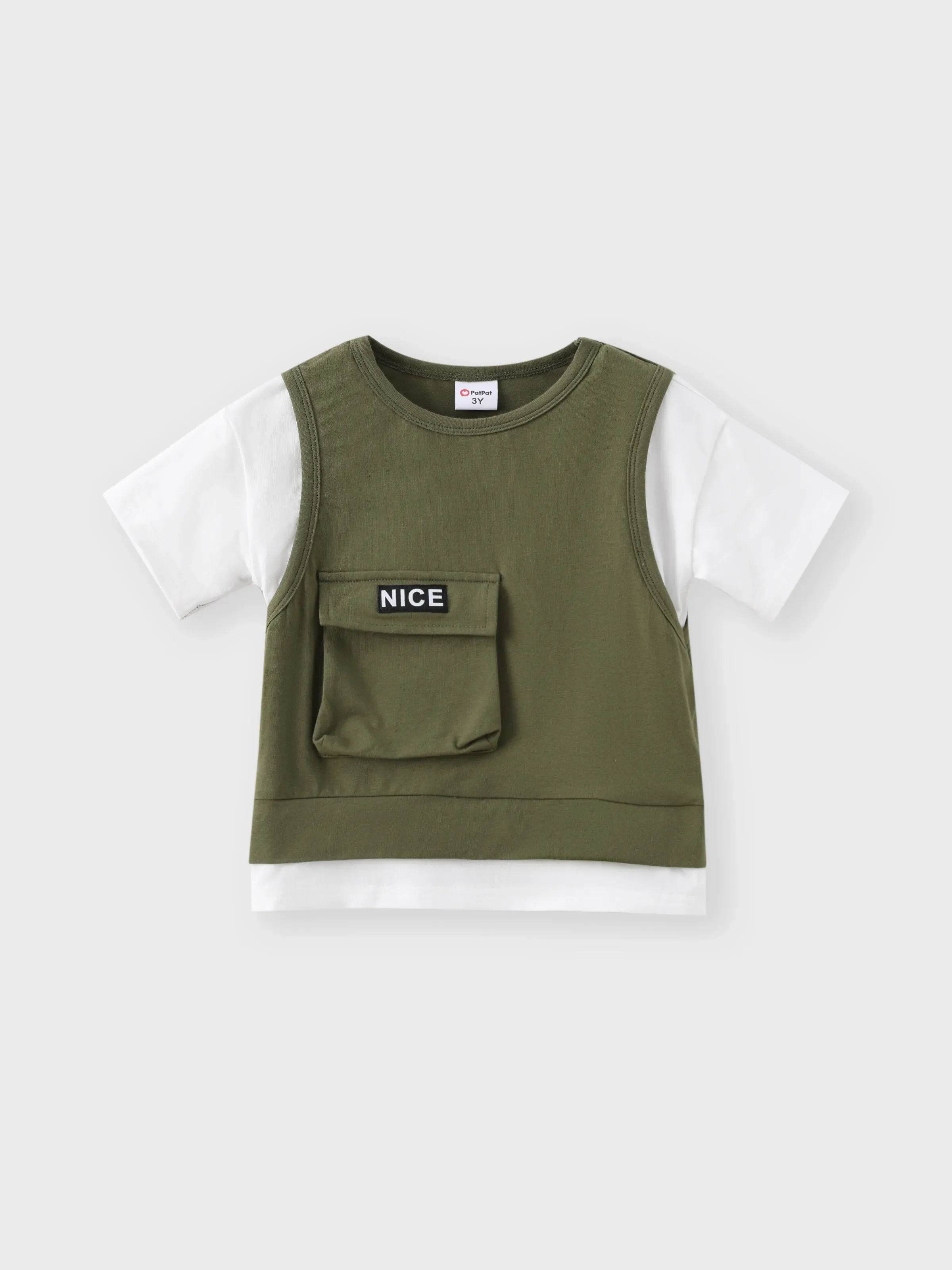 2pcs Toddler Boy Trendy Patch Pocket Short-sleeve Cotton Top and Cargo Shorts Set Army green - Image 3
