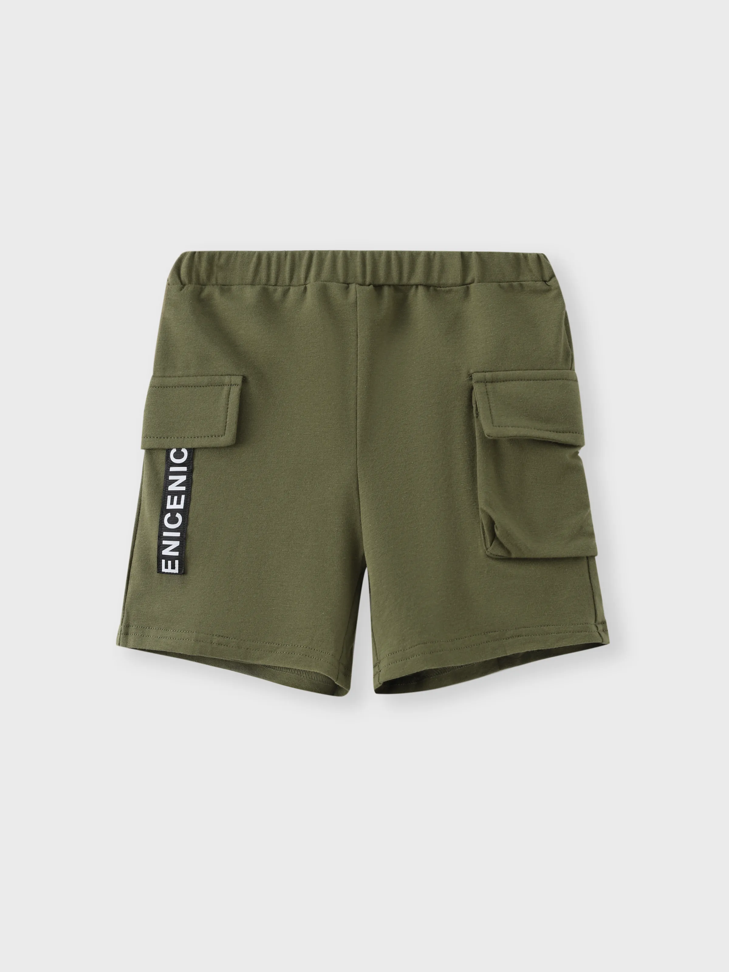 2pcs Toddler Boy Trendy Patch Pocket Short-sleeve Cotton Top and Cargo Shorts Set Army green - Image 6