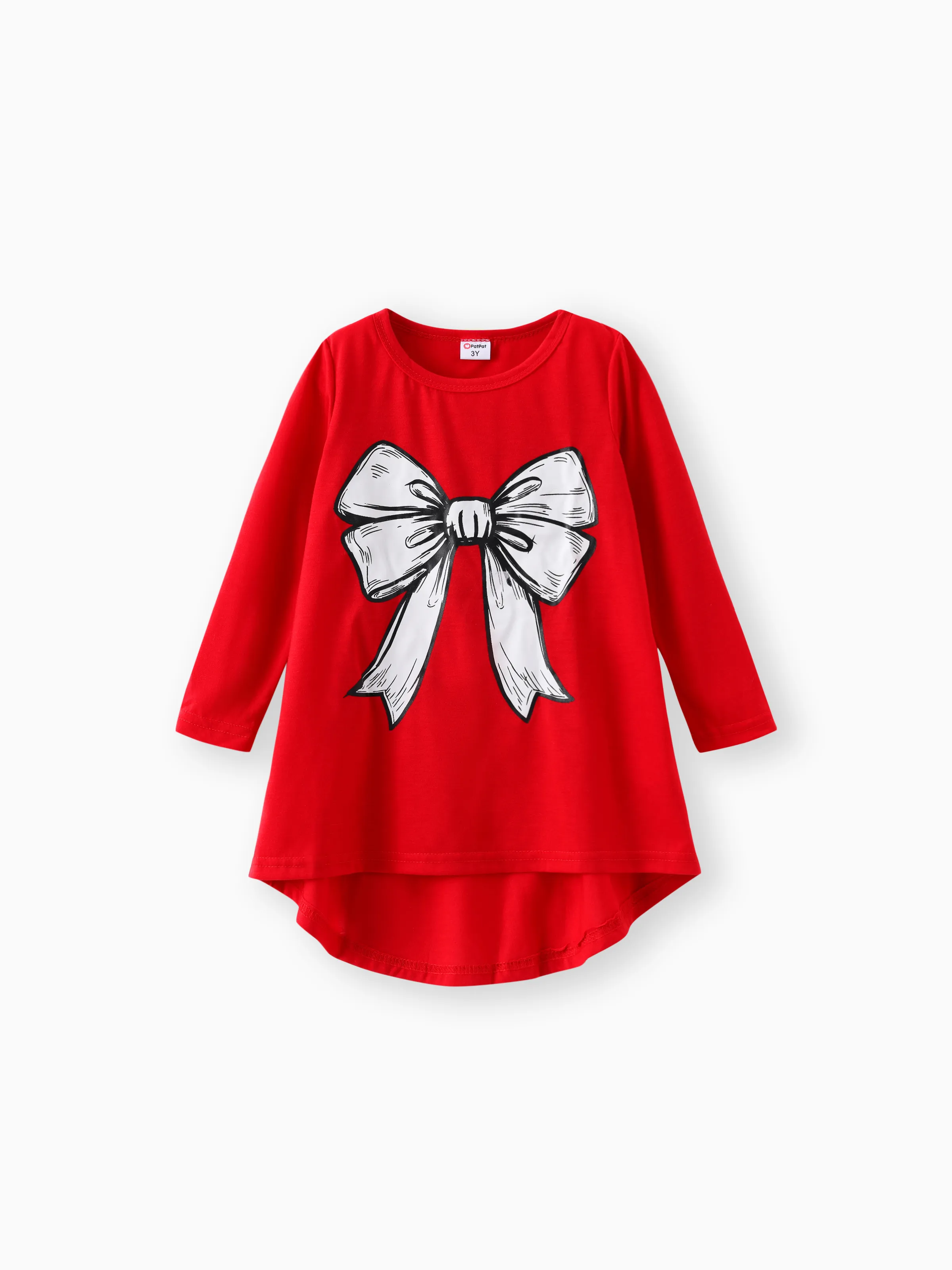 2pcs Toddler Girl Bowknot Print High Low Long-sleeve Tee and Houndstooth Leggings Set Red-2 - Image 2