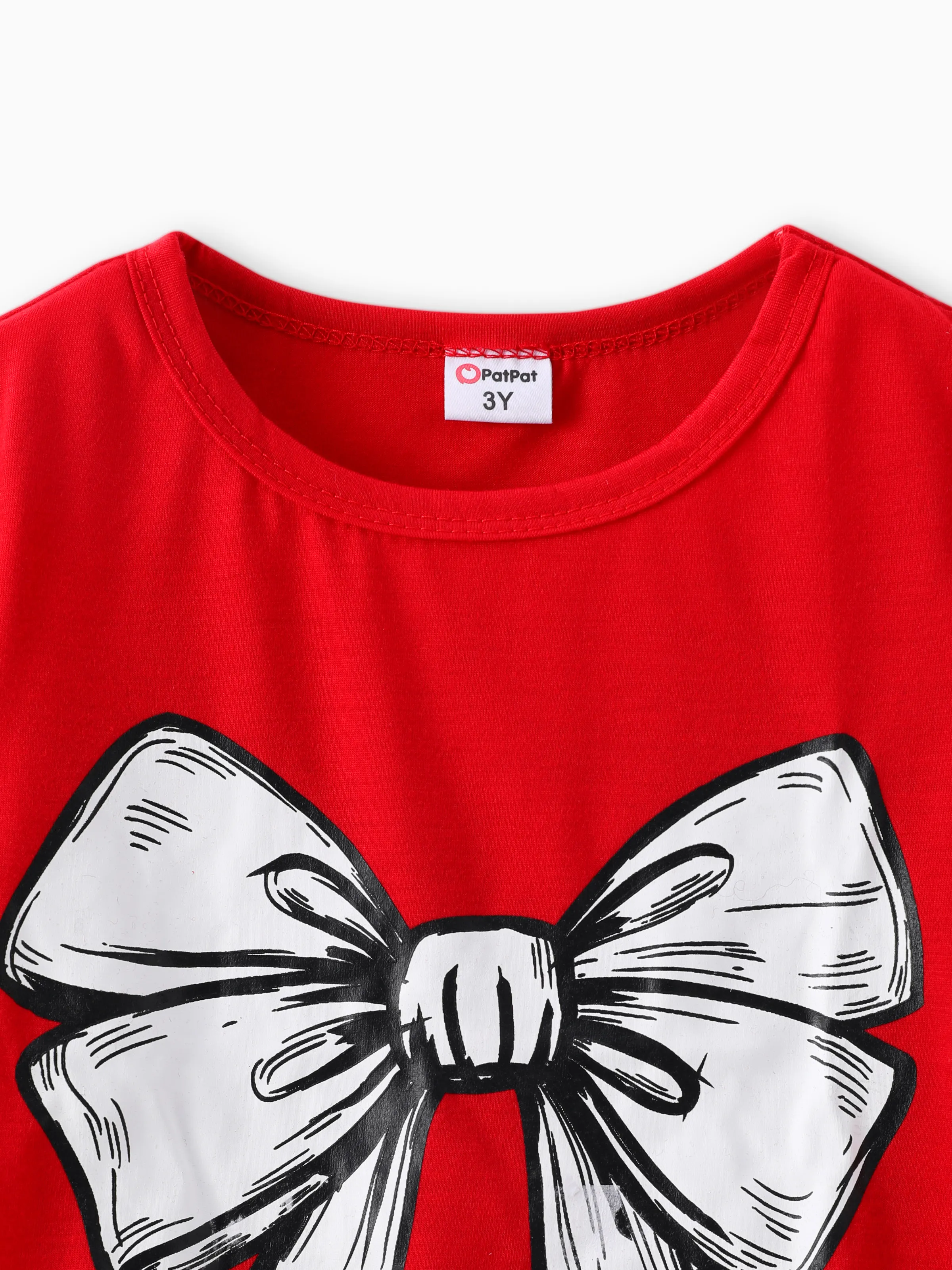 2pcs Toddler Girl Bowknot Print High Low Long-sleeve Tee and Houndstooth Leggings Set Red-2 - Image 3