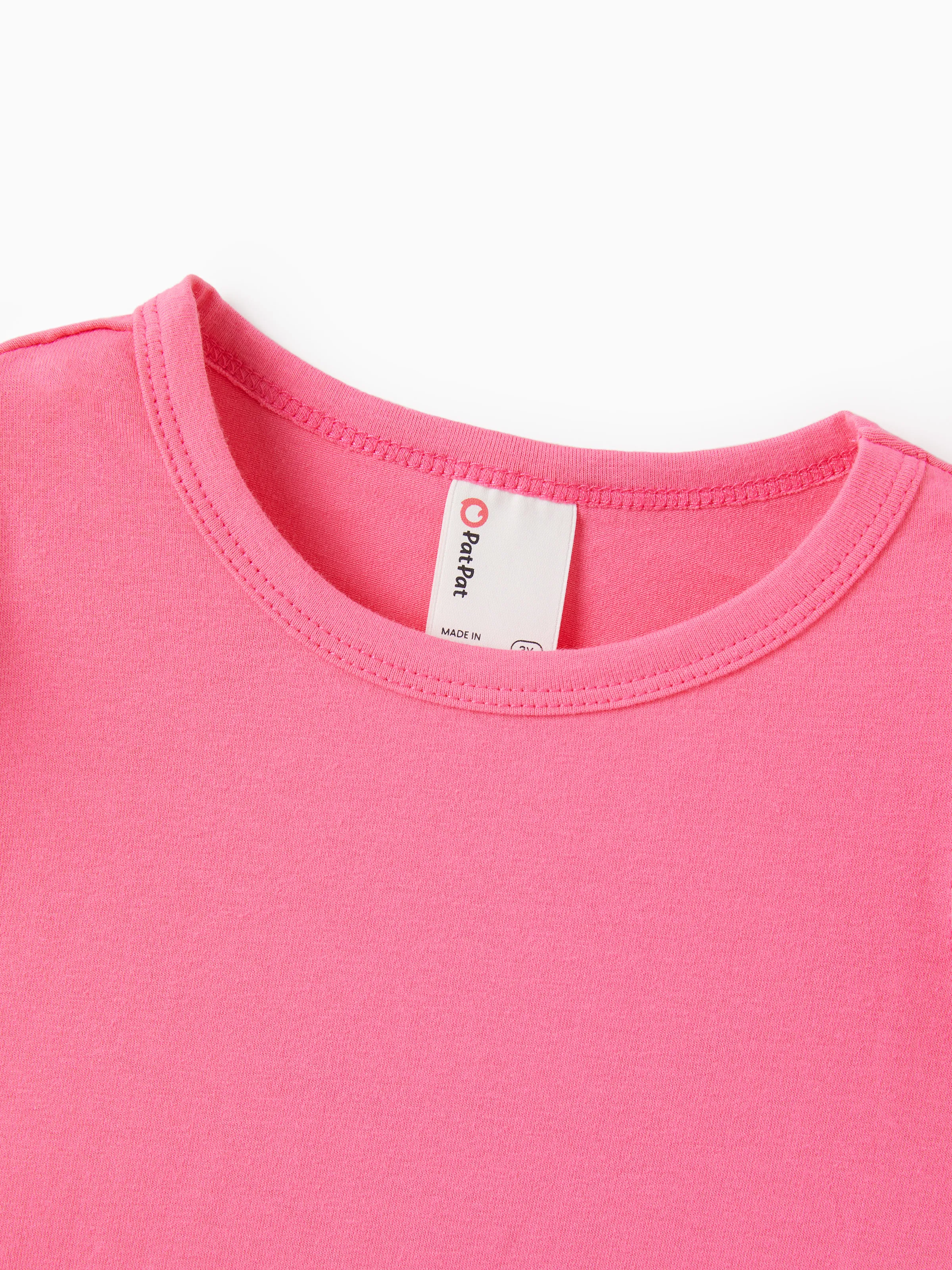 2pcs Toddler Girl Sweet Flutter-sleeve Tee and Stripe Belted Shorts Set Hot Pink - Image 6