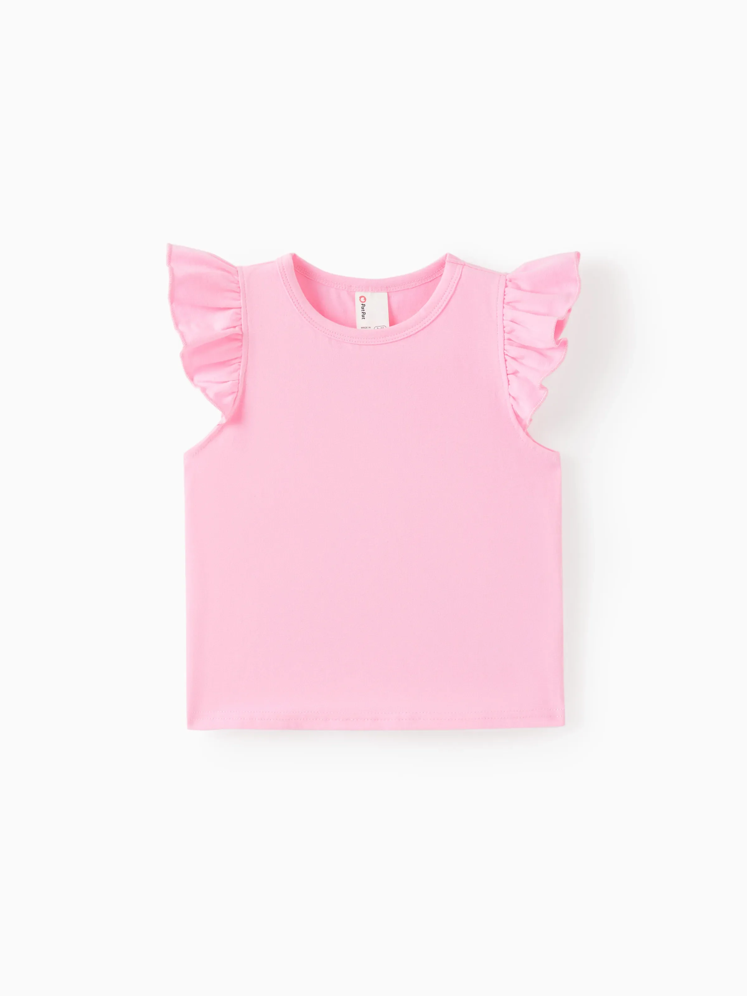 2pcs Toddler Girl Sweet Flutter-sleeve Tee and Stripe Belted Shorts Set Pink - Image 3