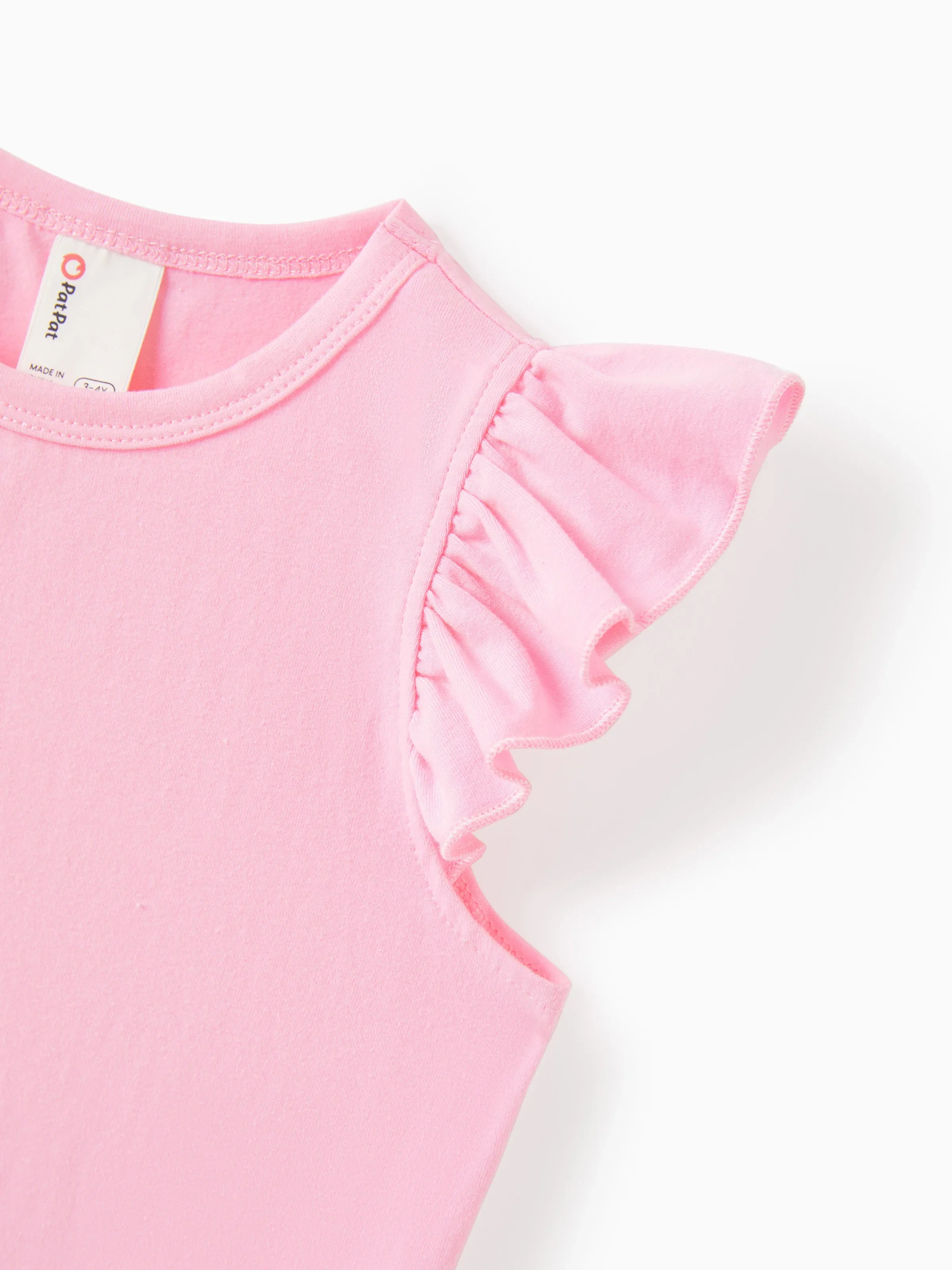 2pcs Toddler Girl Sweet Flutter-sleeve Tee and Stripe Belted Shorts Set Pink - Image 5