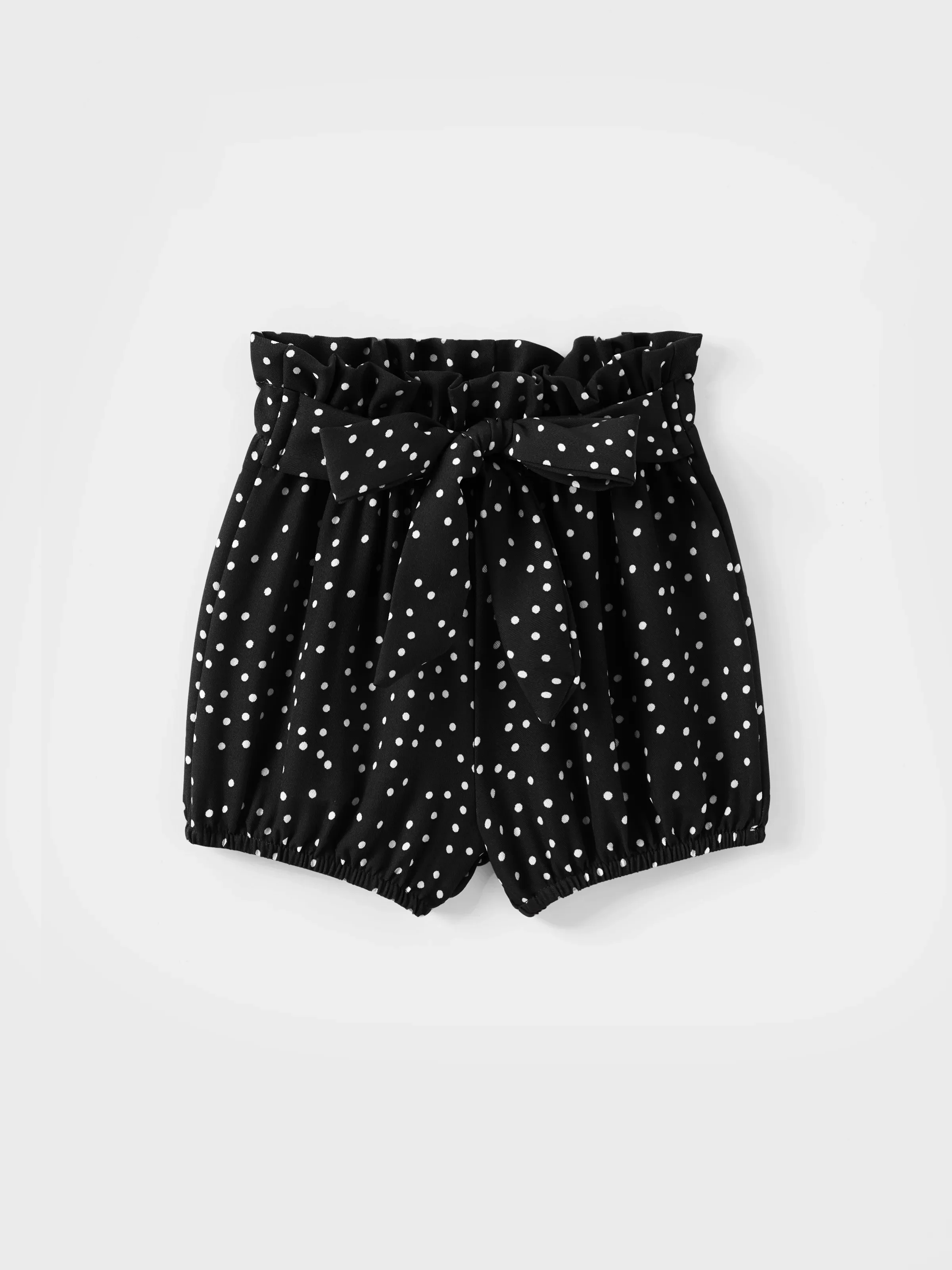 3-Piece Baby Girl Letter Print Romper and Polka dots Shorts and Headband Set Black - Image 4