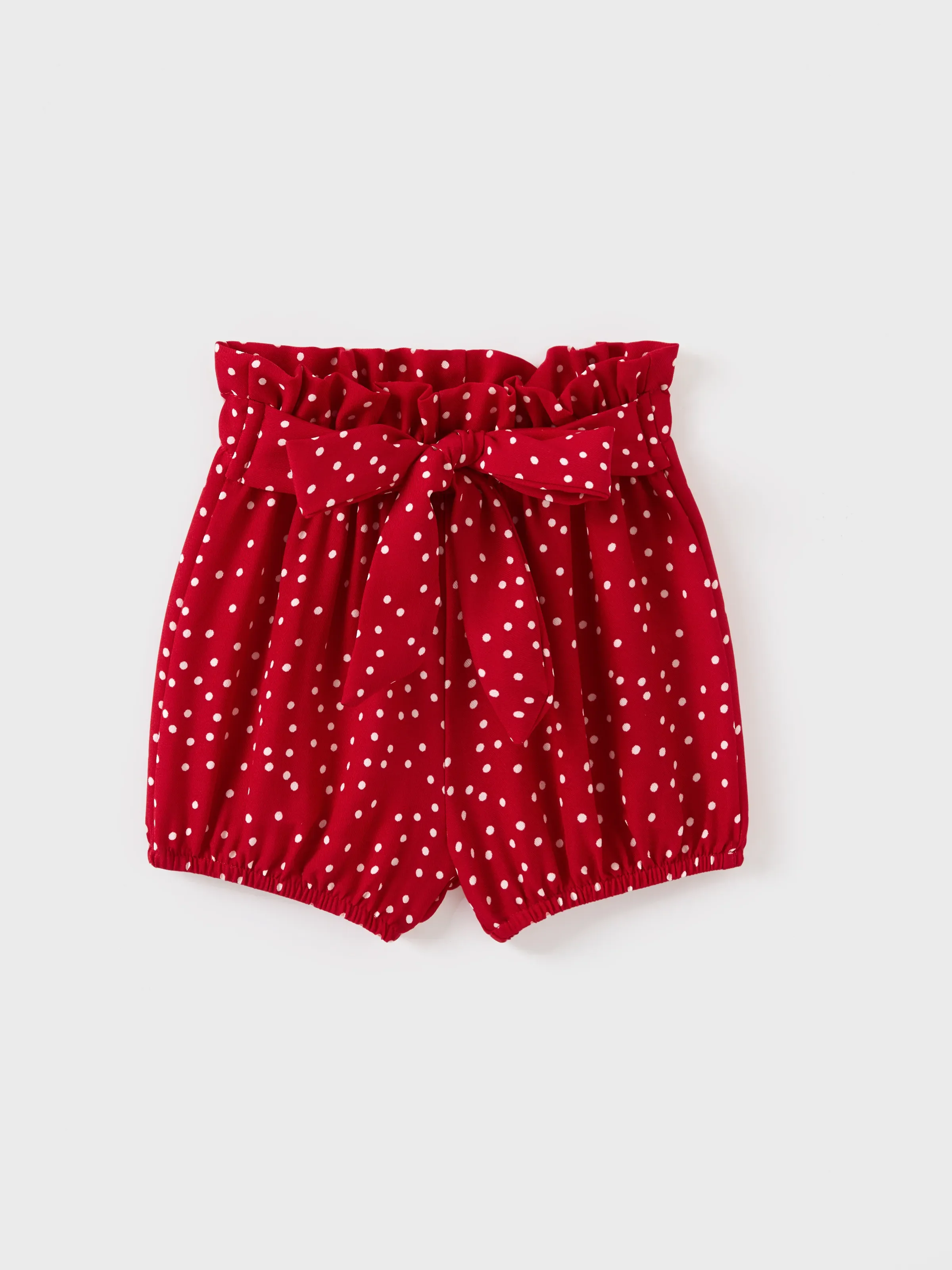 3-Piece Baby Girl Letter Print Romper and Polka dots Shorts and Headband Set Red - Image 4