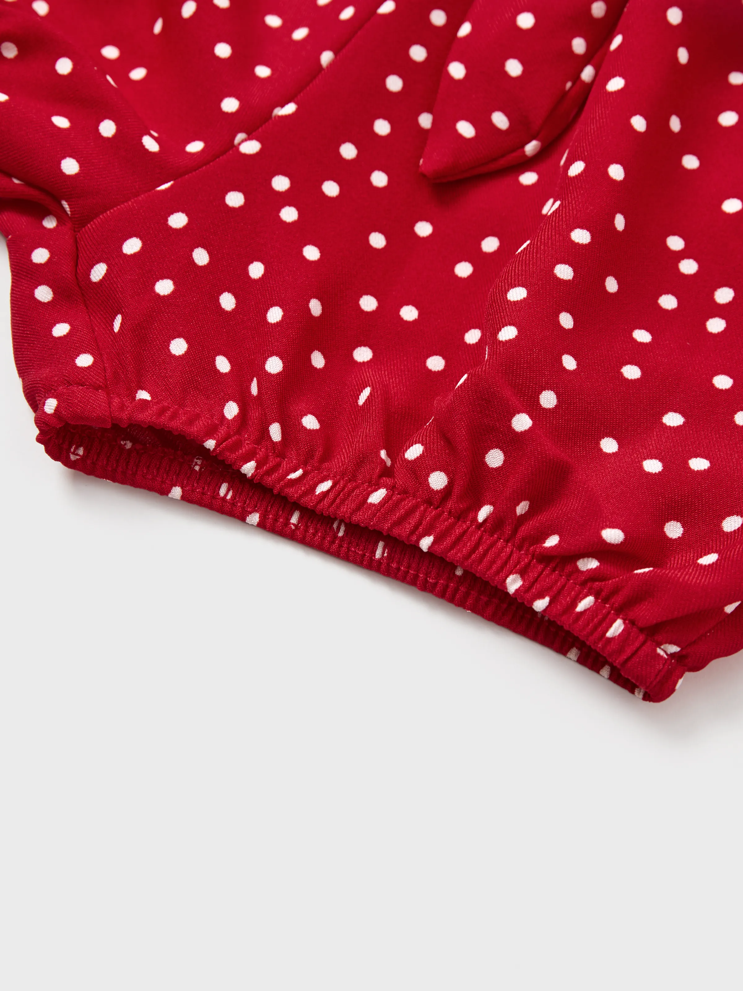 3-Piece Baby Girl Letter Print Romper and Polka dots Shorts and Headband Set Red - Image 9