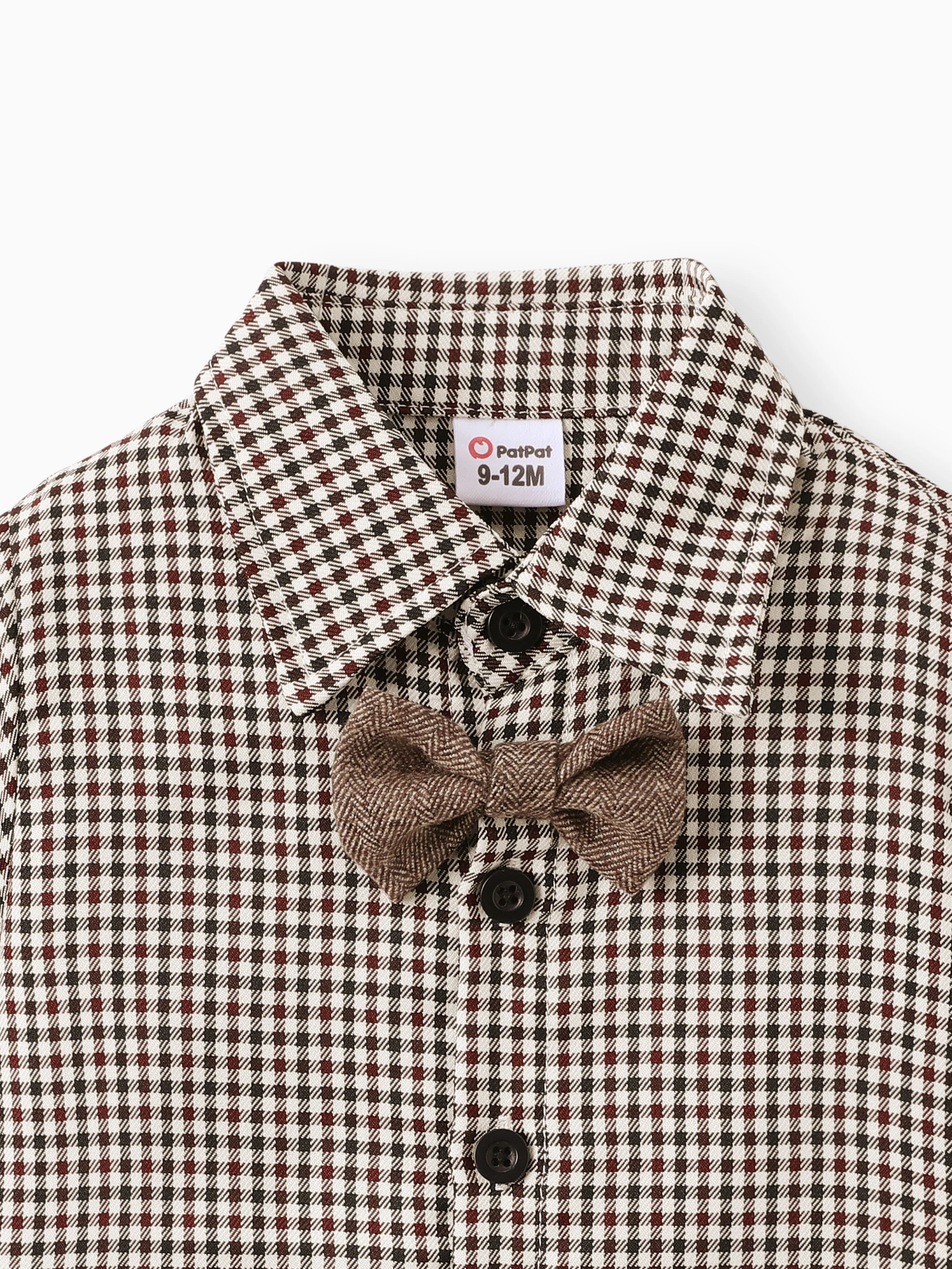 3PCS Baby Boy Elegant Grid/Houndstooth Shirt Collar Long Sleeve Set Brown - Image 6